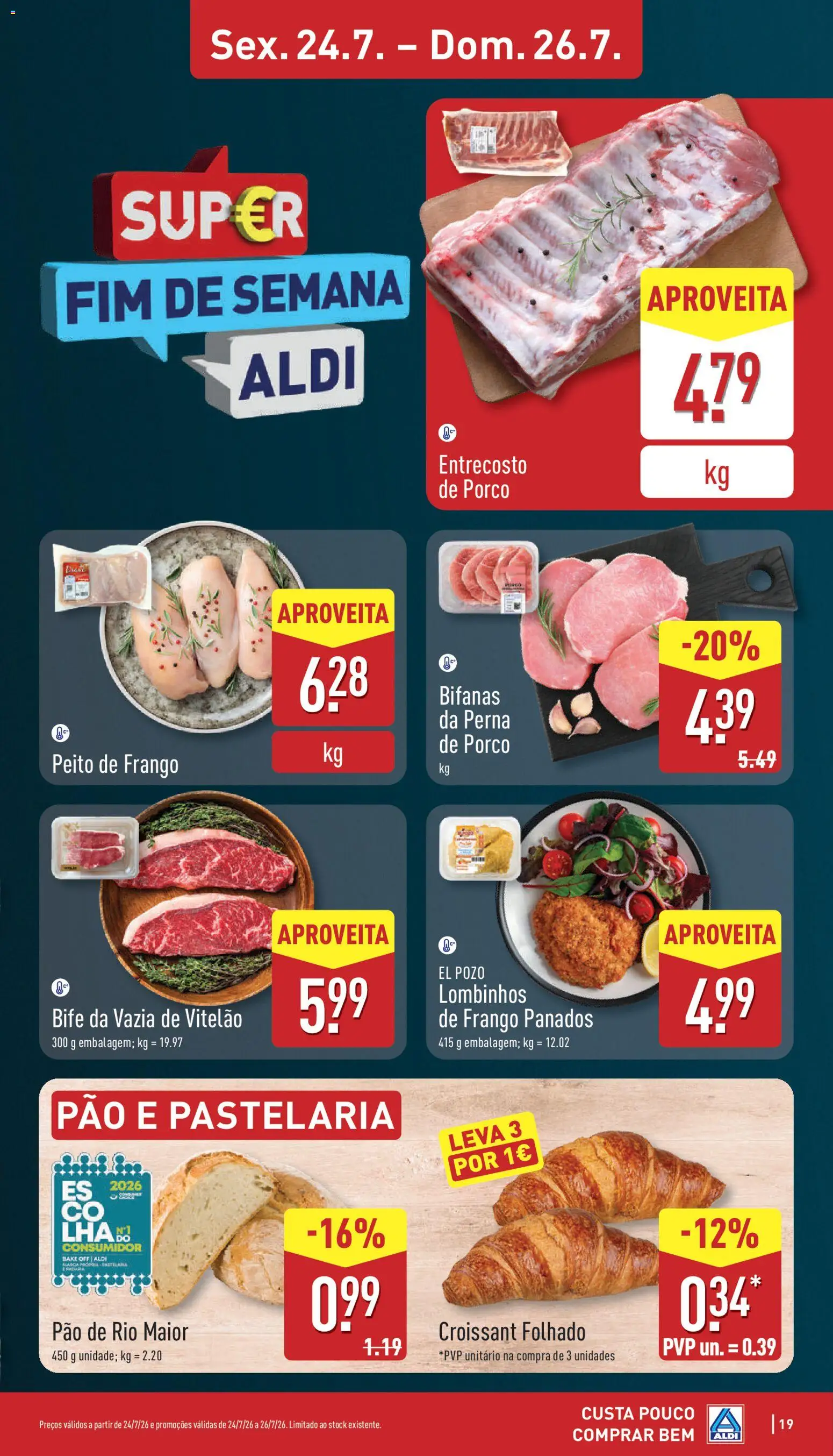 Aldi folheto │ válido de 20/07/2026 | Página: 19 | Produtos: Costelas de porco, Peito de frango, Croissant, Panados