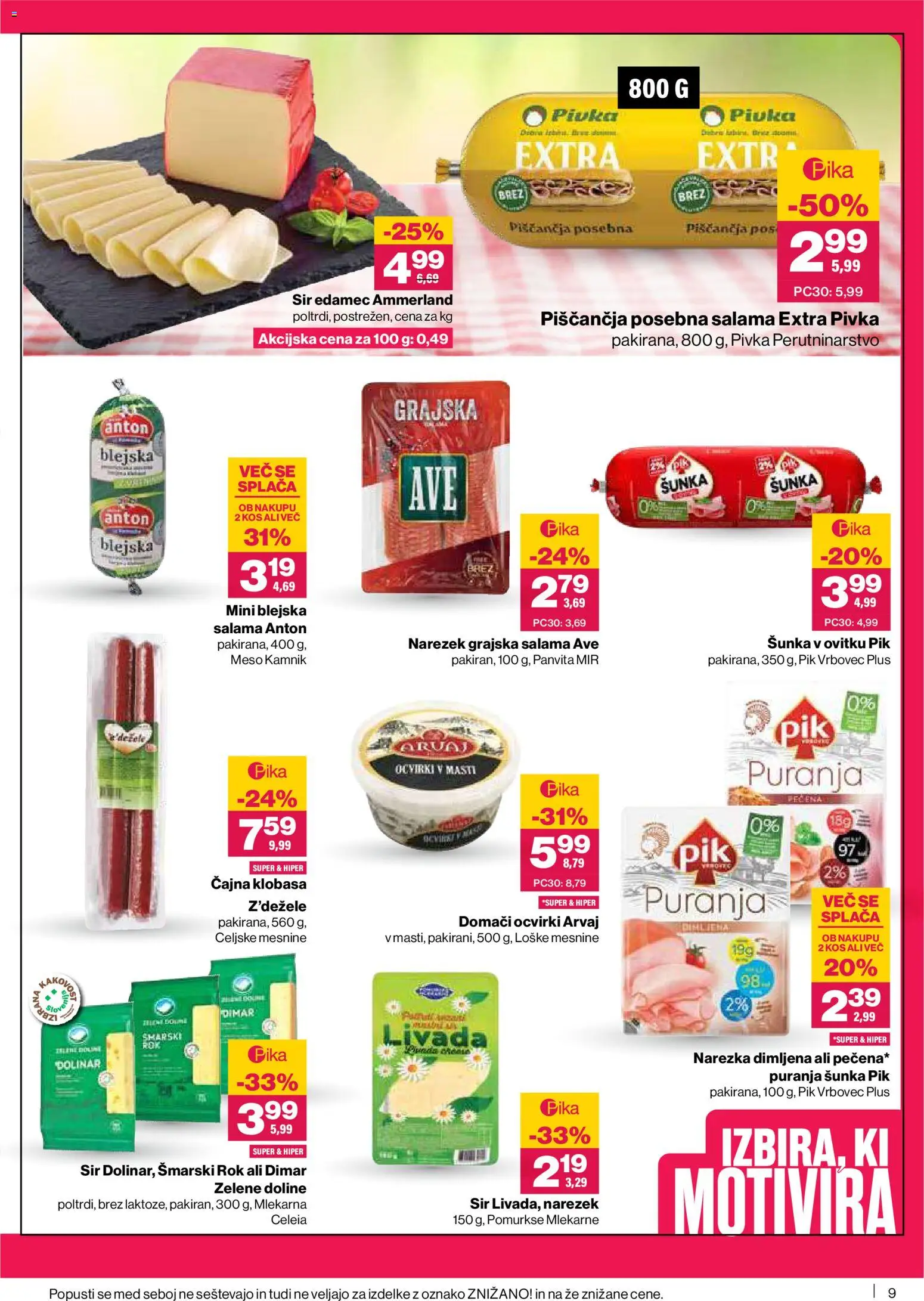 Novi Mercator katalog ponudbe – veljaven od 26.06.2026 | Stran: 9 | Izdelki: Narezek, Ocvirki, Sir, Sunka