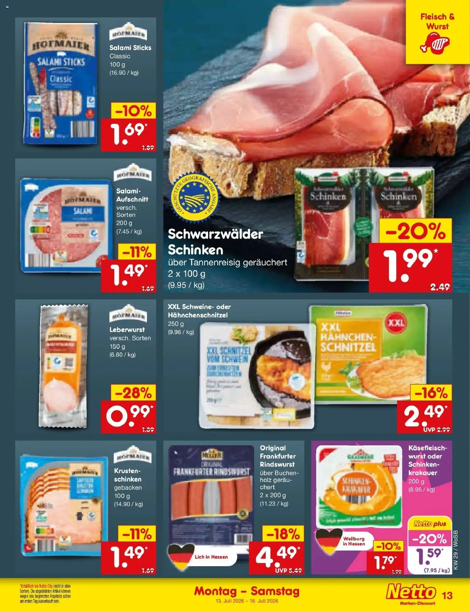 Netto Marken-Discount Prospekt Ludwigshafen-Edigheim – gültig ab 13.07.2026 | Seite: 15 | Produkte: Schnitzel, Wurst, Salami, Schinken