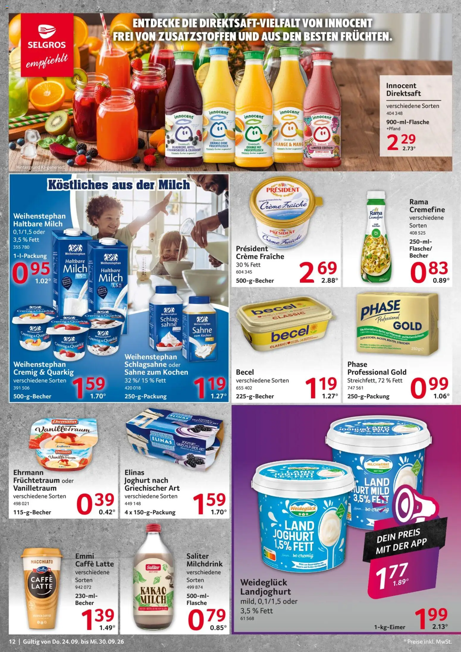 Selgros Prospekt – gültig ab 24.09.2026 | Seite: 12 | Produkte: Quark, Milch, Joghurt, Becel