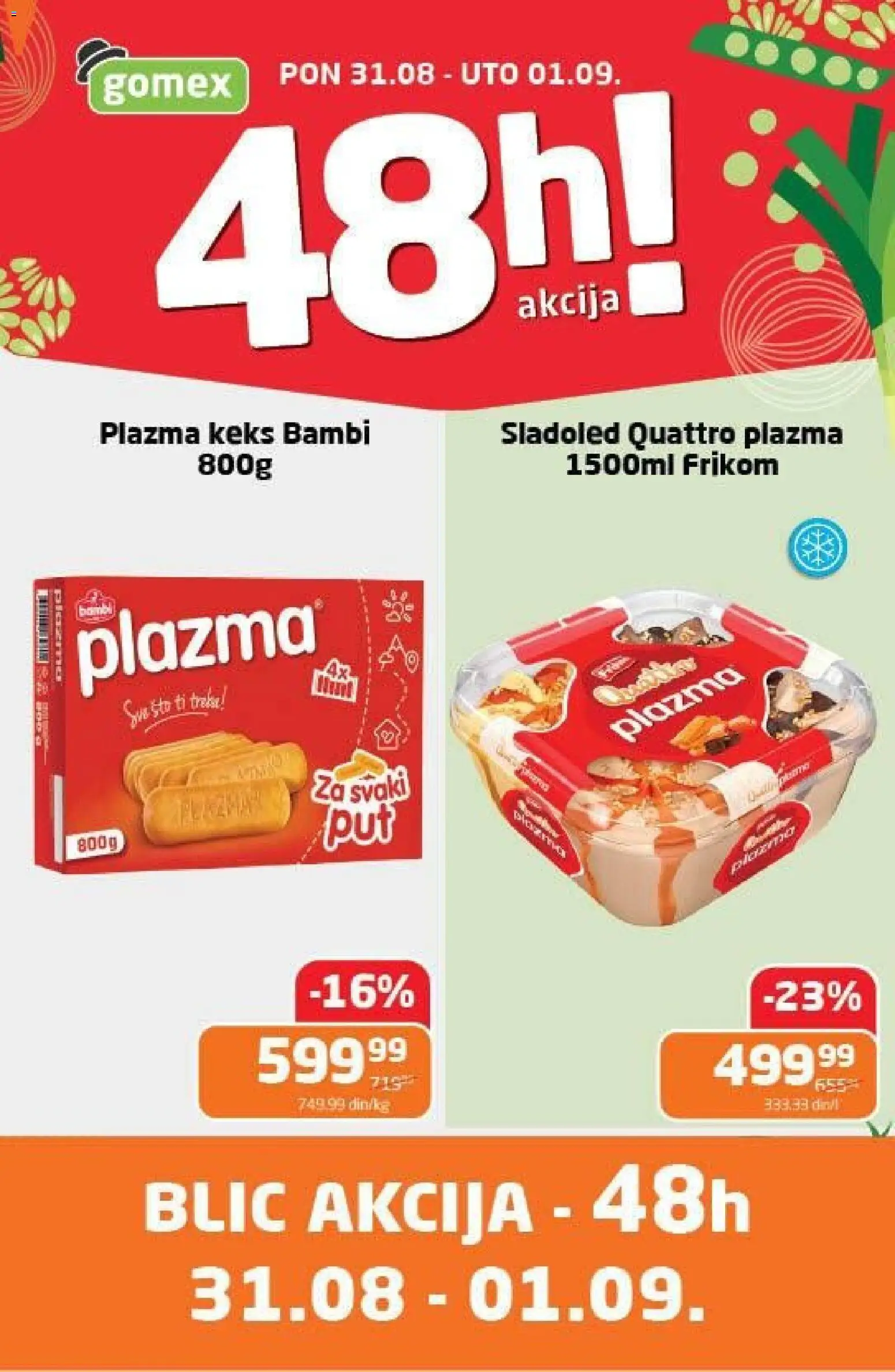 Gomex katalog - važi od 31.08.2026 | Strana: 1 | Proizvode: Keks, Sladoled, Sto, Plazma