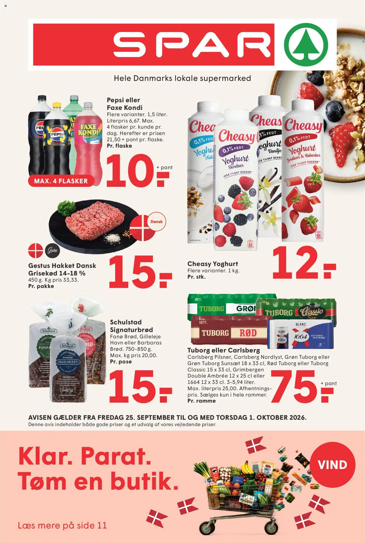 Spar tilbudsavis – gyldig fra 25/09/2026 | Side: 1 | Produkter: Rabarber, Jordbær, Faxe Kondi, Vanilje