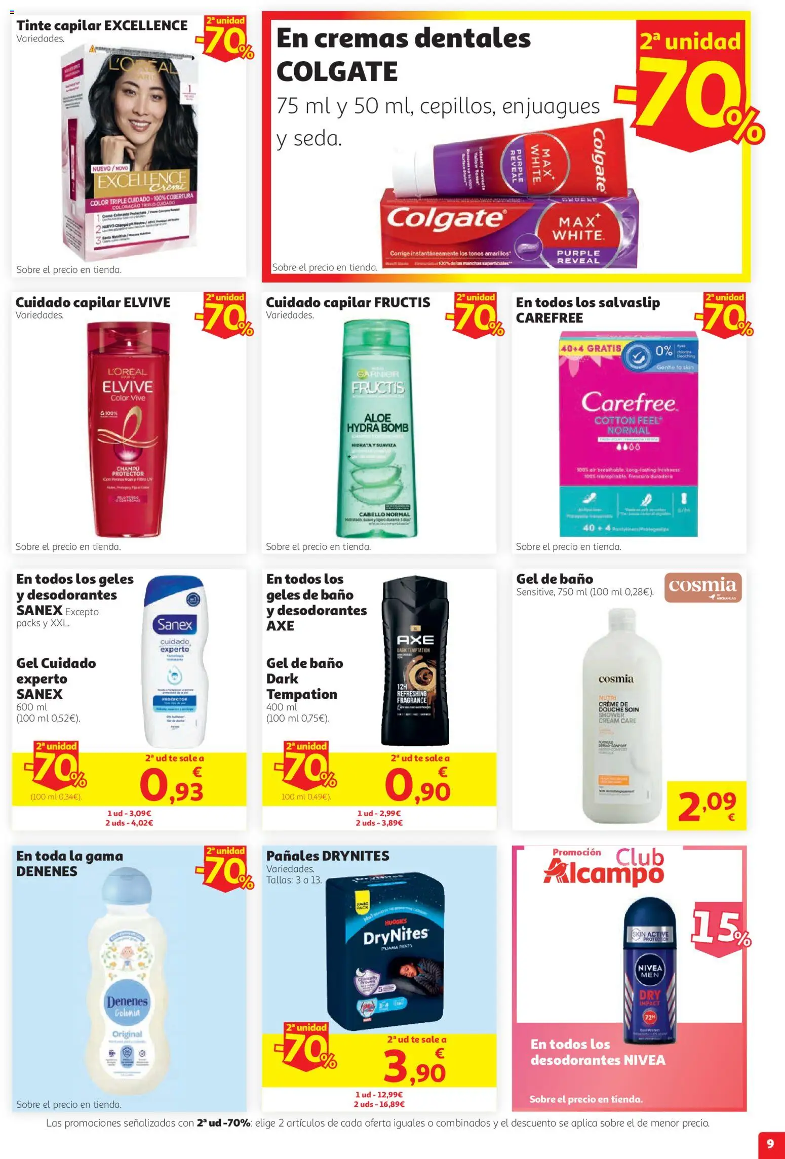 Alcampo Superstore Nacional │ válido desde el 27/08/2026 | Página: 9 | Productos: Champú, Gel de baño, Té, Pañales