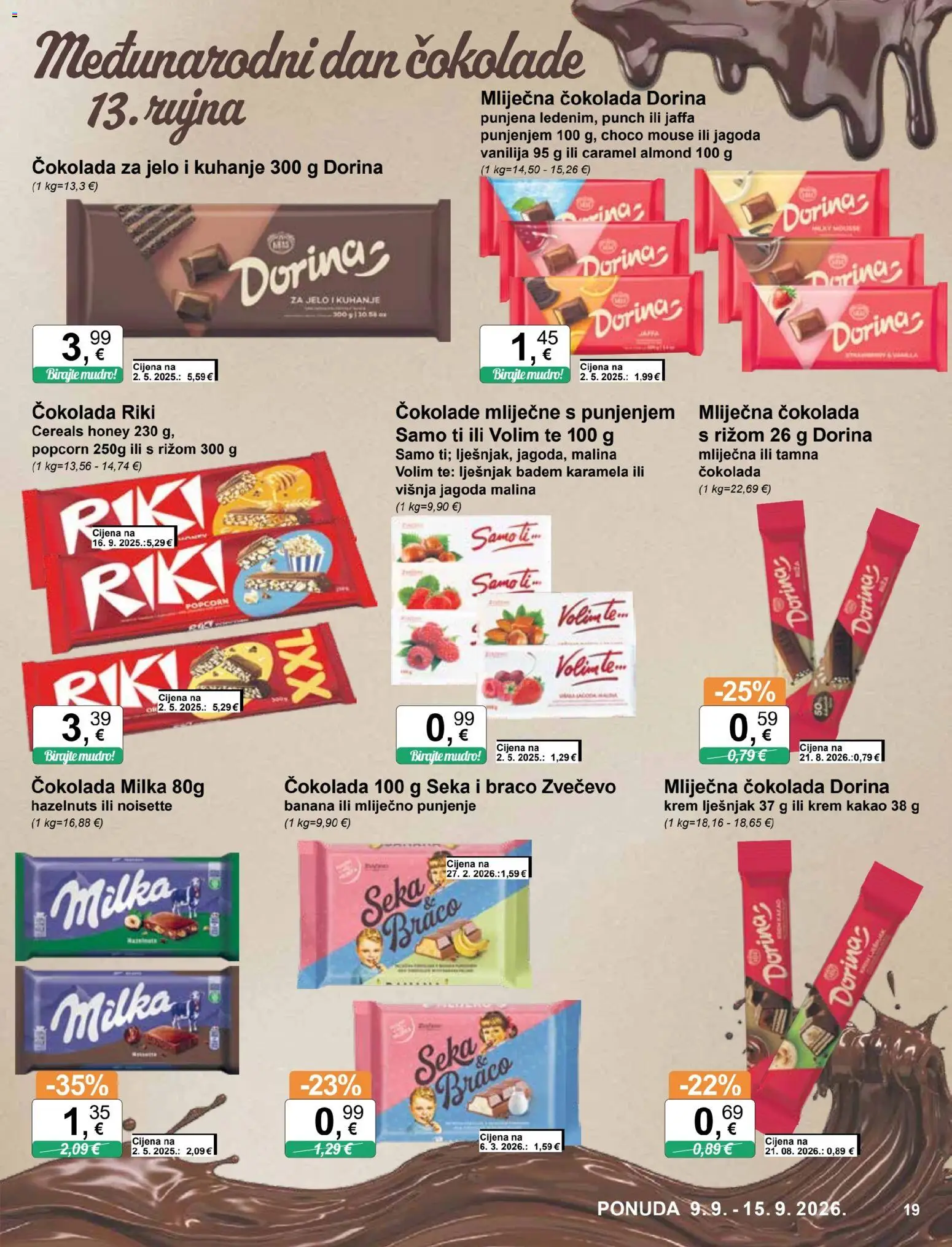 KTC katalog | vrijedi od 09.09.2026 | Stranica: 19 | Proizvodi: Dorina, Mlijecna čokolada, Kakao, Karamela
