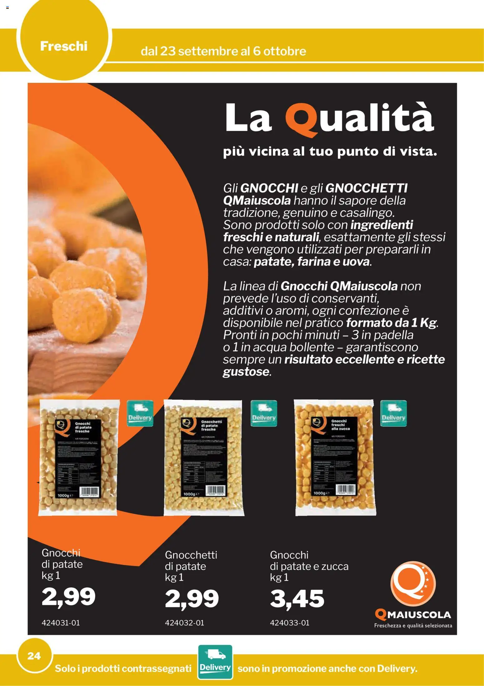 Volantino Sogegross del 23/09/2026 | Pagina: 24 | Prodotti: Patate, Acqua, Gnocchi di patate, Gnocchetti