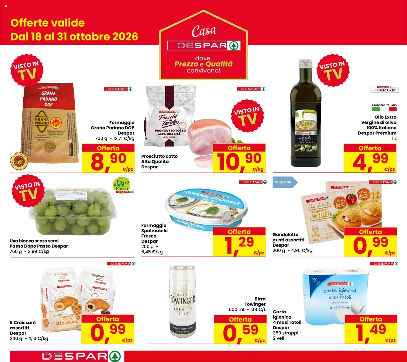 Volantino Despar del 15/10/2026 | Pagina: 2 | Prodotti: Prosciutto Cotto, Formaggio, Olio, Croissant