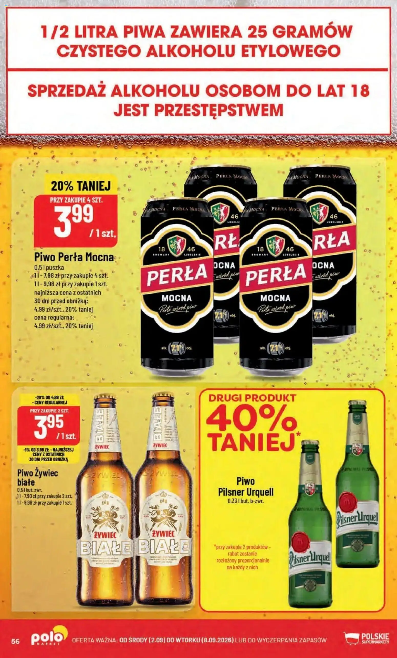 Nowa POLOmarket gazetka od jutra 02.09.2026 | Strona: 56 | Produkty: Pilsner urquell, Piwo perła, Piwo