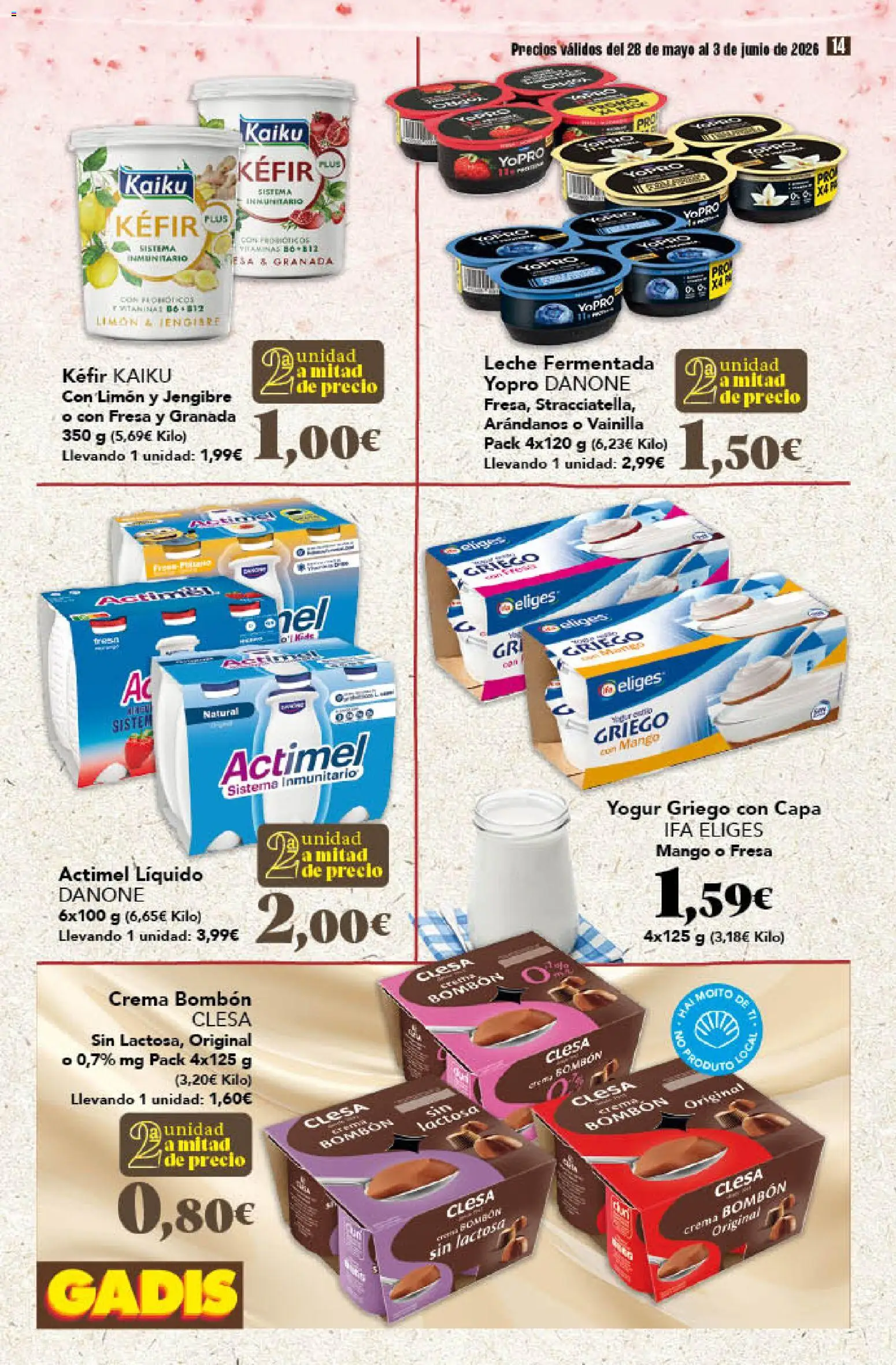 Gadis folleto │ válido desde el 28.05.2026 | Página: 14 | Productos: Leche, Yogur, Μαγειρική εστία, Crema