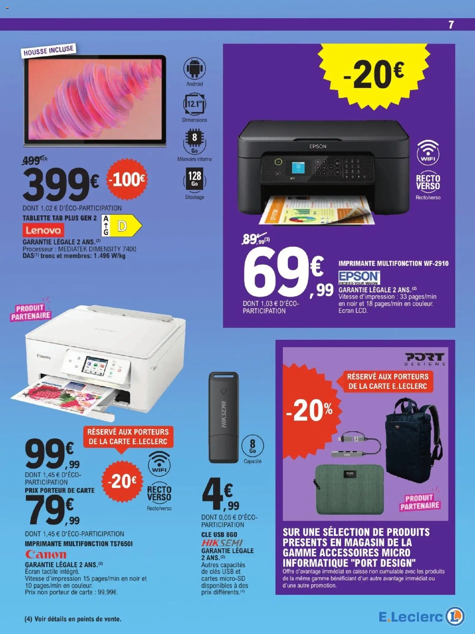 {H1} | Page: 7 | Produits: Tablette, Imprimante multifonction, Clé, Epson