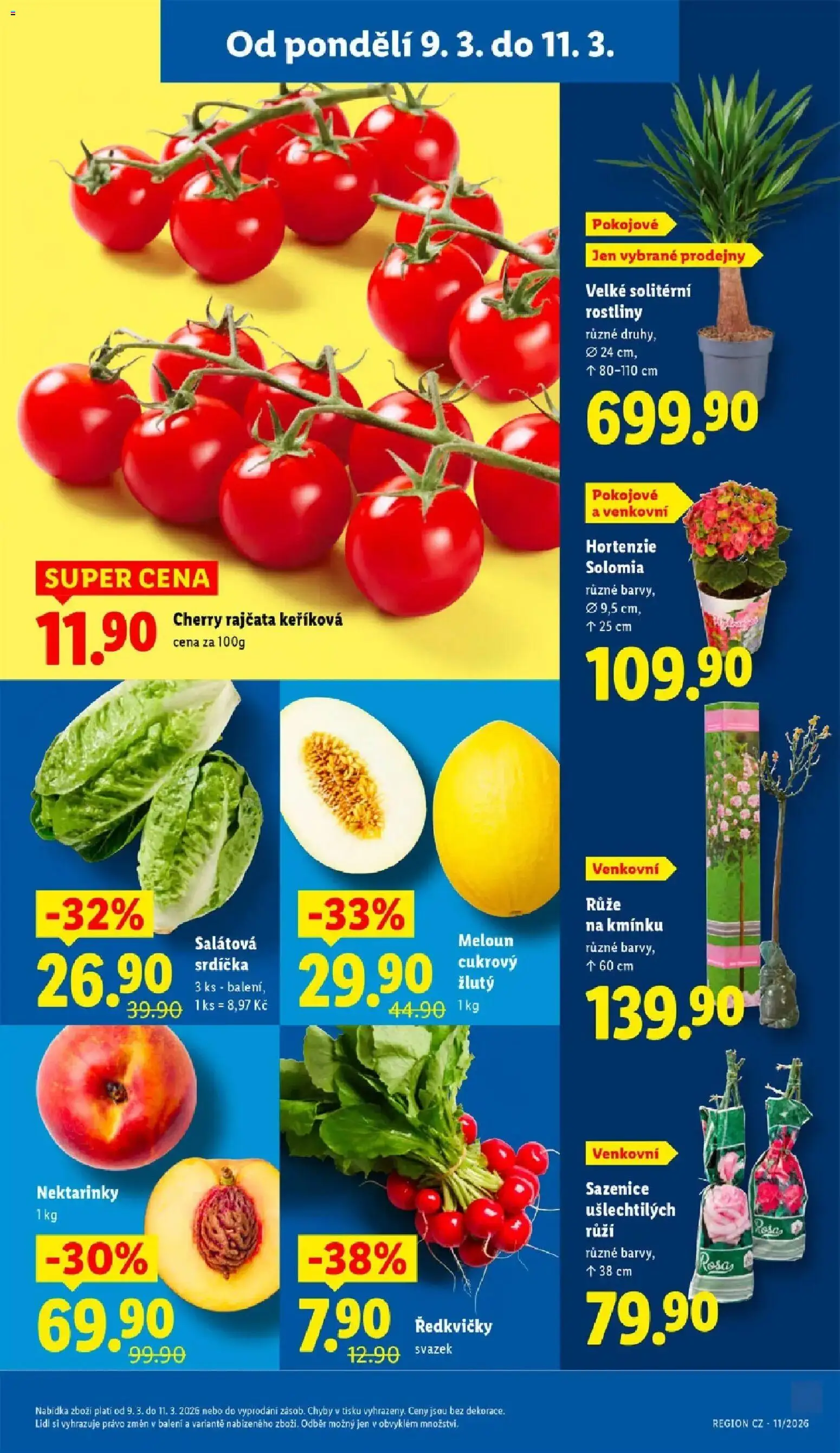 Lidl aktuální leták od 09.03.2026 | Strana: 11 | Produkty: Salátová srdíčka, Rajčata, Nektarinky, Ředkvičky