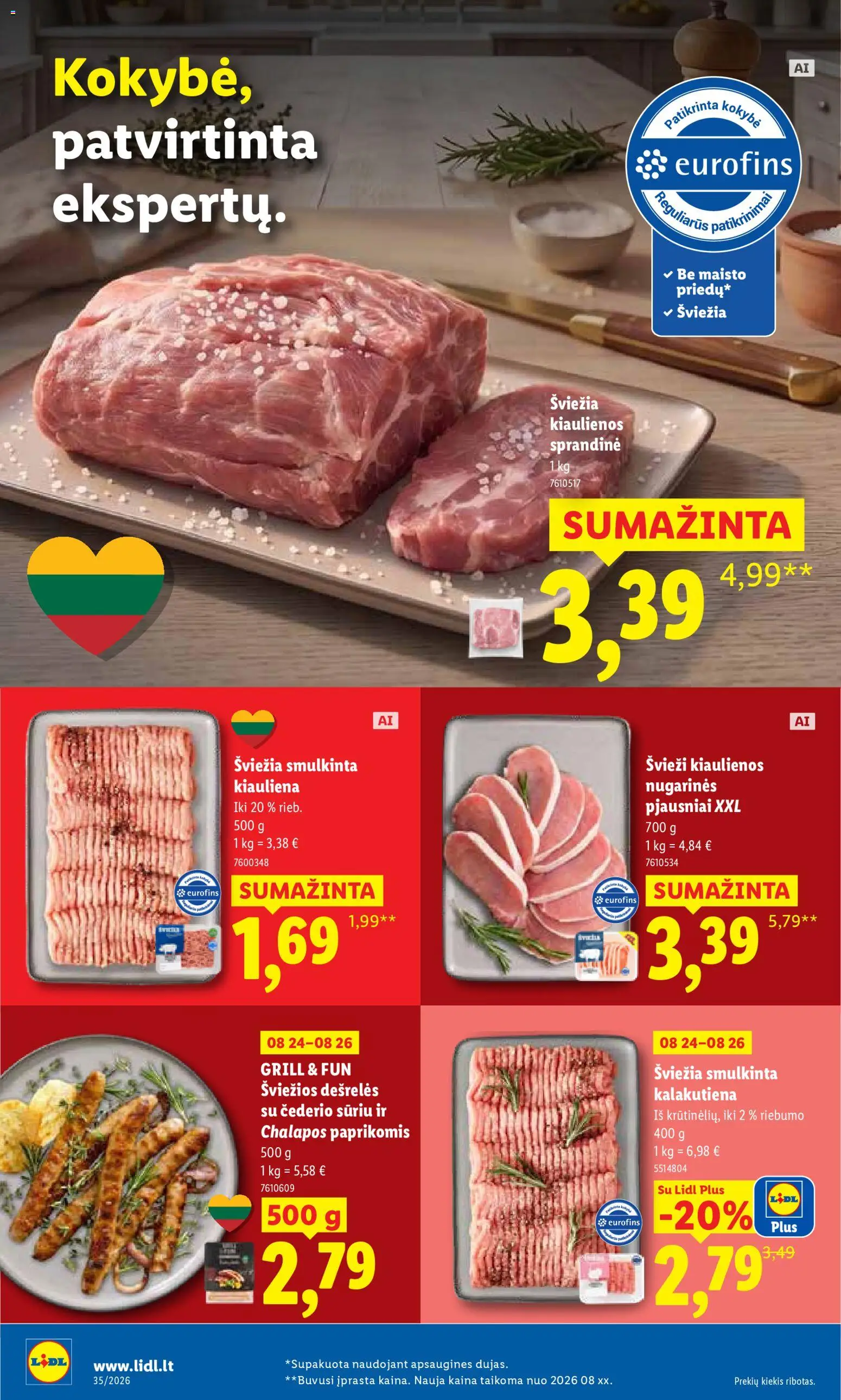 LIDL akcijos nuo 2026.08.24 | Puslapis: 8 | Prekių: Kiaulienos, Dešrelės, Kiauliena