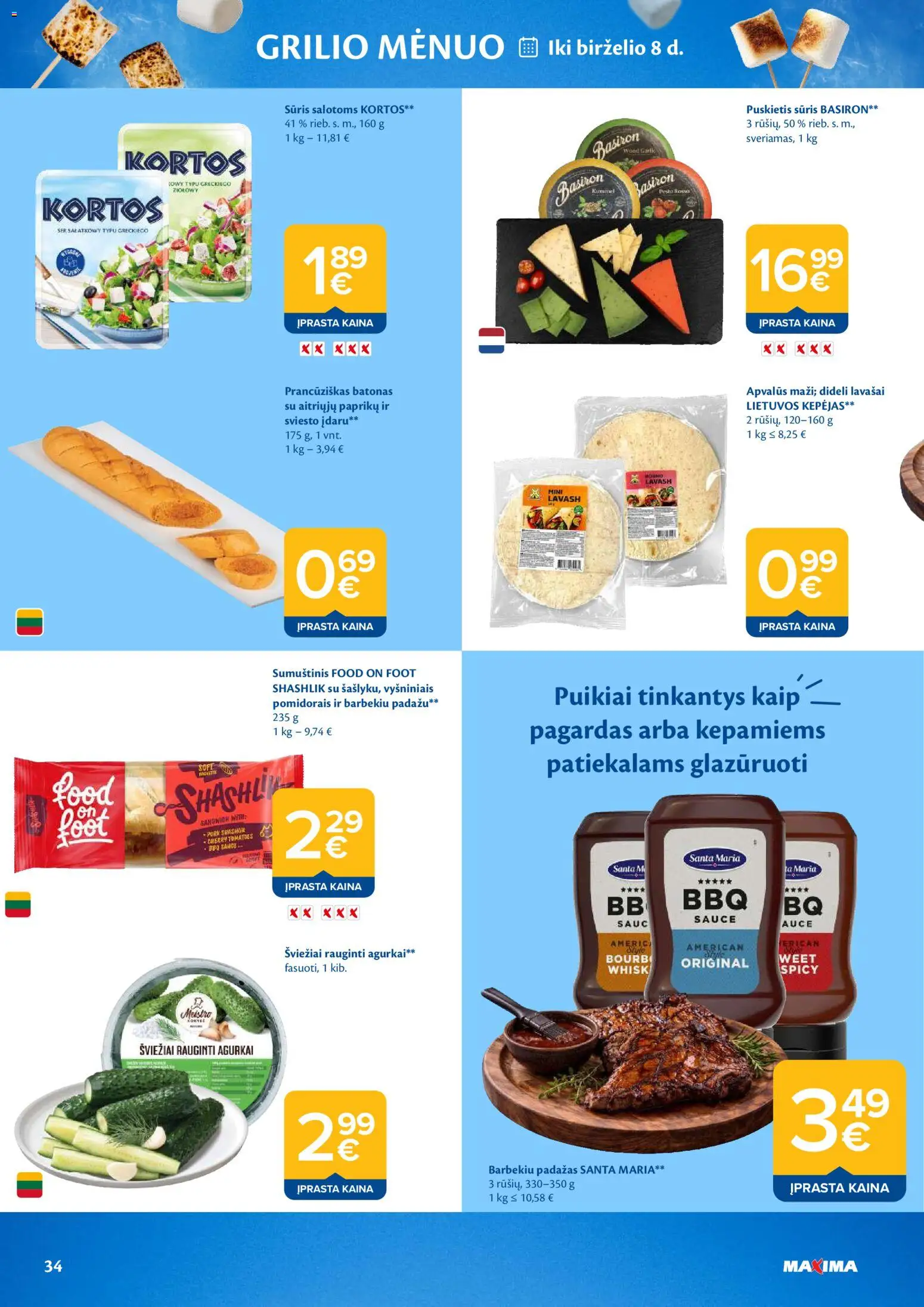 MAXIMA akcijos nuo 26.05.2026 | Puslapis: 34 | Prekių: Agurkai, Batonas, Sumuštinis, Sūris