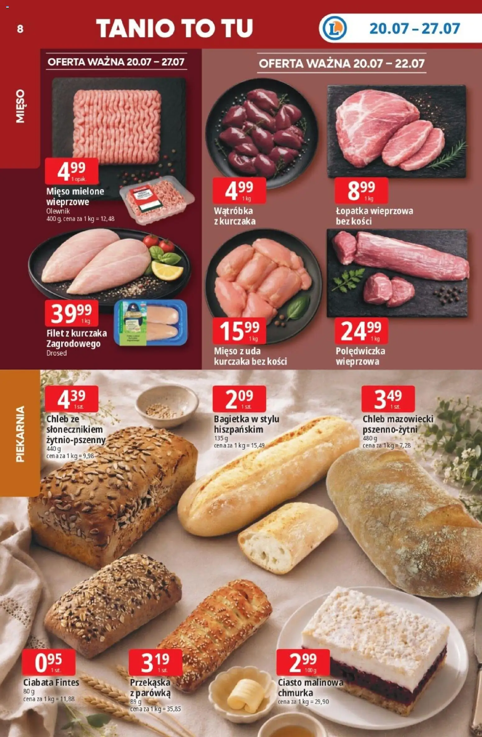 E.Leclerc gazetka od 20.07.2026 | Strona: 9 | Produkty: Filet z kurczaka, Piekarnia, Mięso mielone, Łopatka wieprzowa