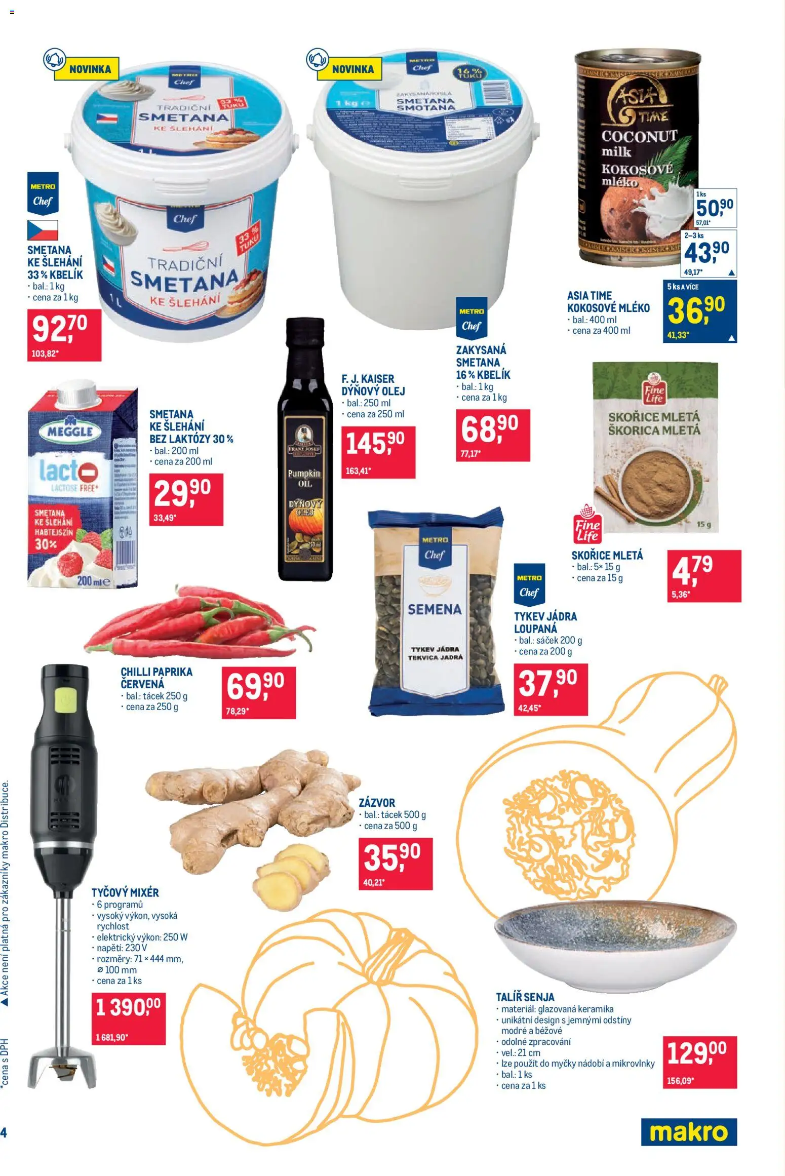 Makro leták - Pro milovníky jídla od 21.10.2026 | Strana: 4 | Produkty: Mléko, Olej, Mixér, Zakysaná smetana