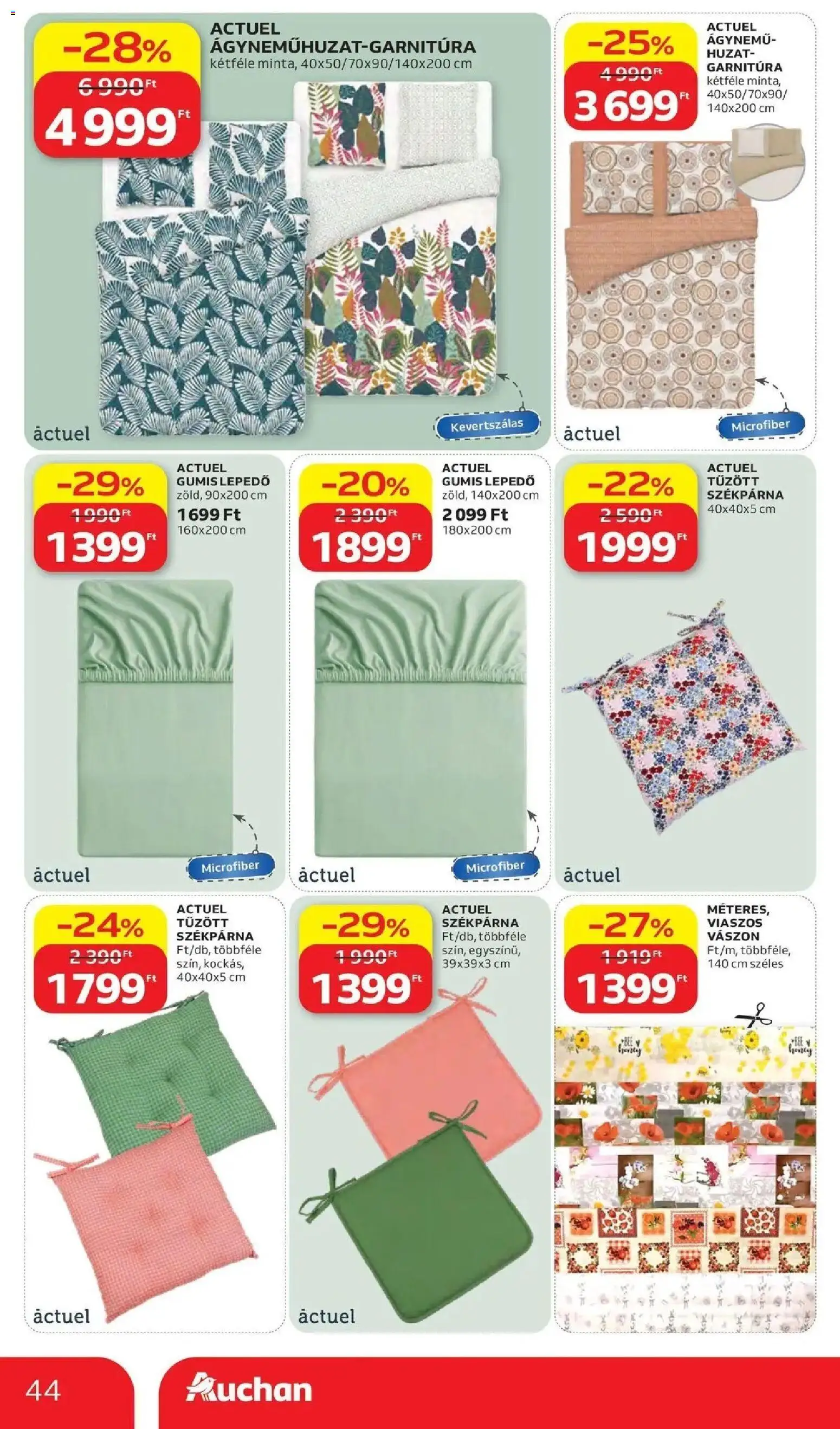 Auchan akciós ujság - amely érvényes a következő dátumtól: 28.05.2026 | Oldal: 44 | Termékek: Székpárna, Gumis lepedő, Lepedő, Ágynemű