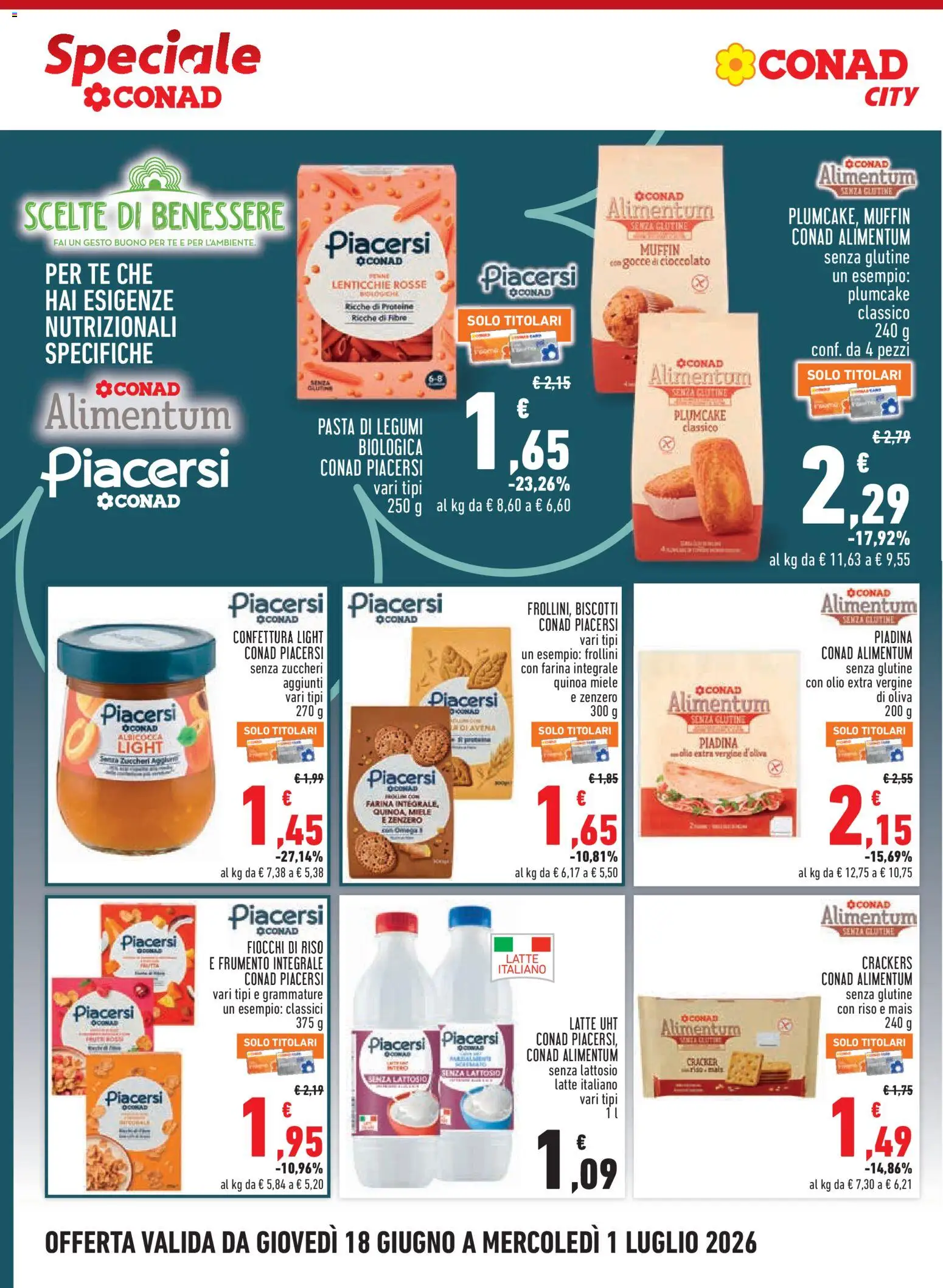 Volantino Conad del 18.06.2026 | Pagina: 14 | Prodotti: Biscotti, Lenticchie, Olio, Quinoa