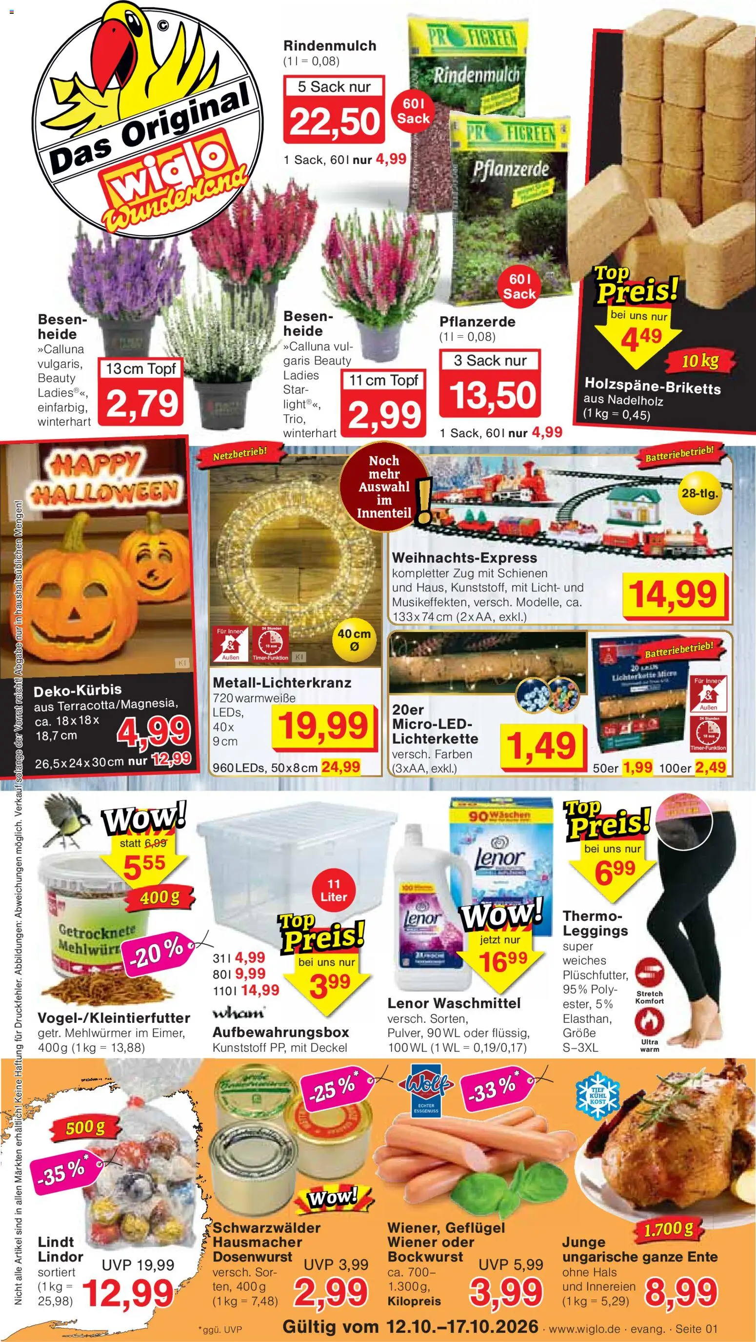 Wiglo Wunderland Prospekt – gültig ab 12.10.2026 | Seite: 1 | Produkte: Pflanzerde, Waschmittel, Leggings, Lindt