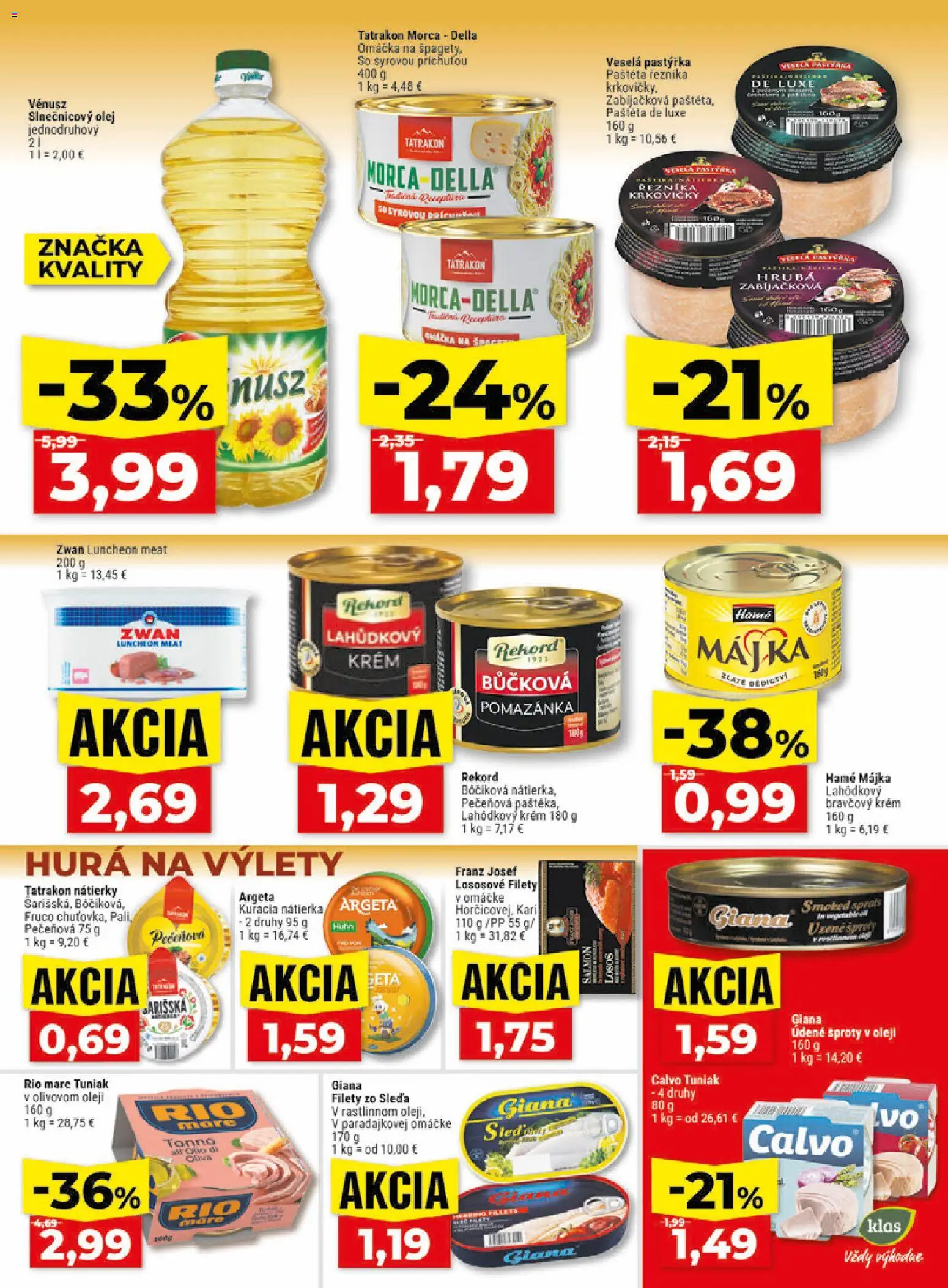 Nové Klas akcie – leták je platný od 17.08.2026 | Strana: 16 | Produkty: Tuniak, Omáčka, Morca Della, Paštéta