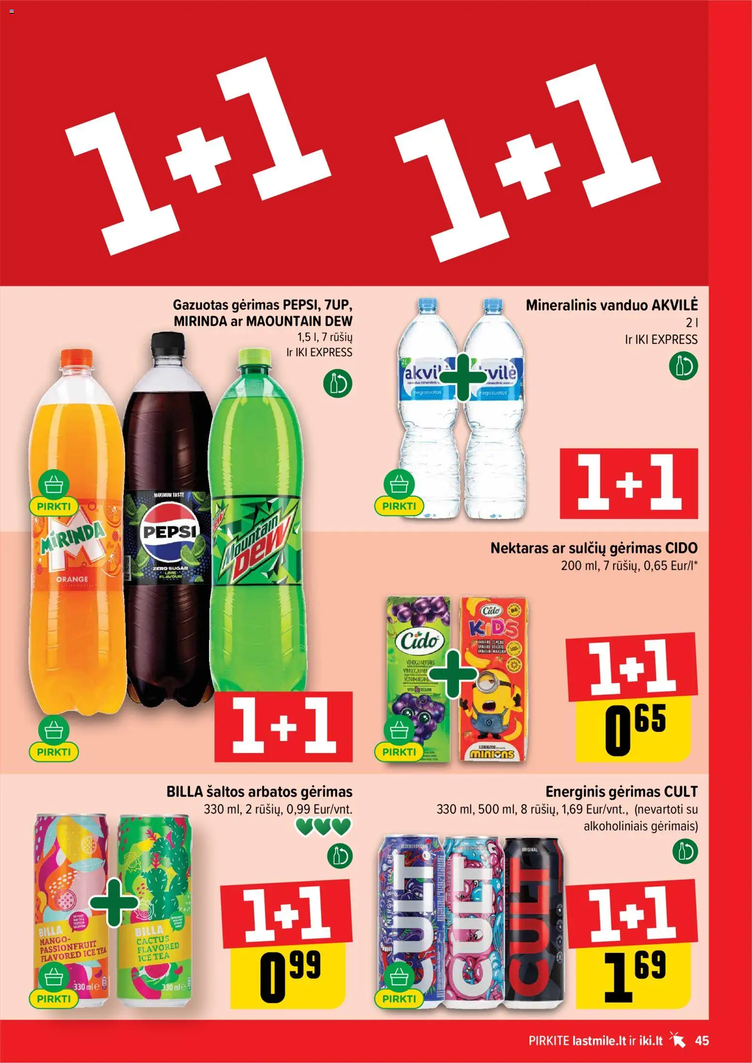 IKI akcijos nuo 2026.09.07 | Puslapis: 45 | Prekių: Vanduo, Energinis gėrimas, Mineralinis vanduo
