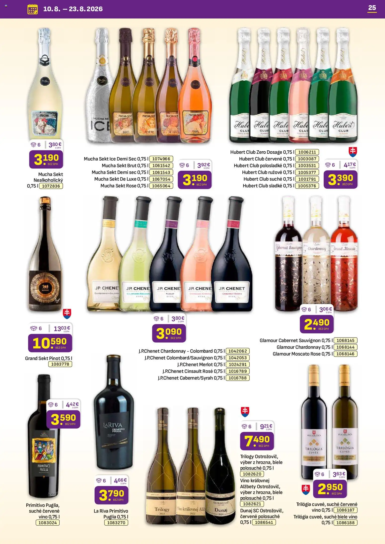 Nové Libex akcie – leták je platný od 10.08.2026 | Strana: 25 | Produkty: Biele víno, Víno, Sekt