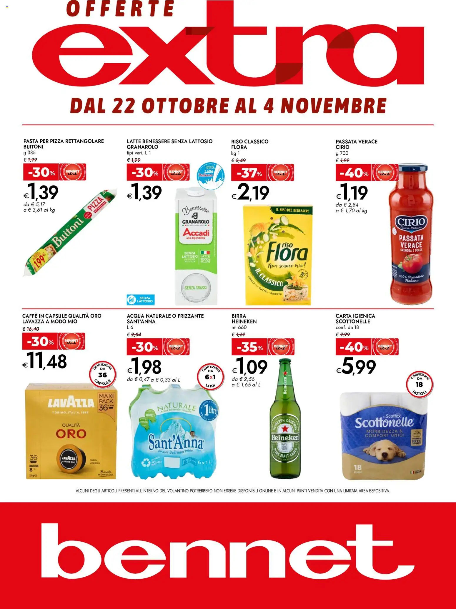 Volantino bennet del 22/10/2026 | Pagina: 1 | Prodotti: Pizza, Birra, Latte, Heineken