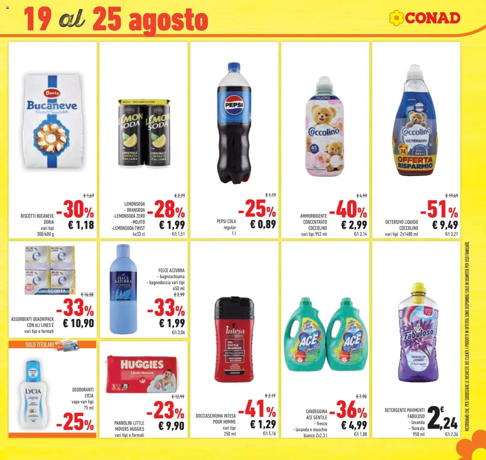 Volantino Conad del 12/08/2026 | Pagina: 41 | Prodotti: Bagnoschiuma, Ammorbidente, Detergente, Pepsi
