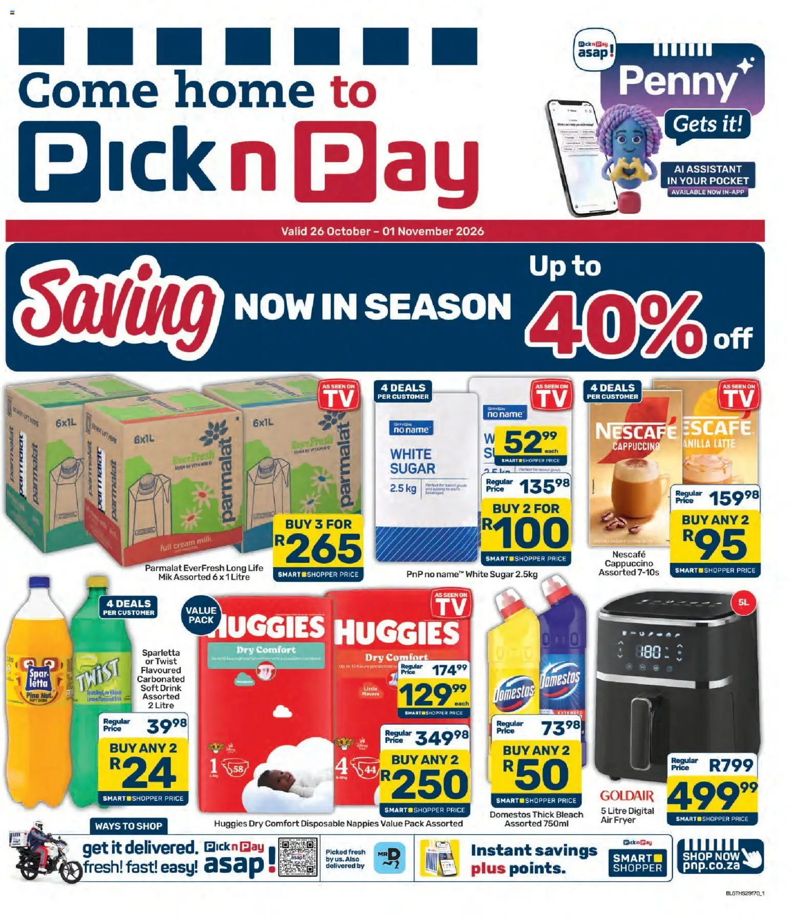 New Pick n Pay catalogue – valid from 26/10/2026 | Page: 1 | Products: Fryer, Bleach, Nappies, Lemon