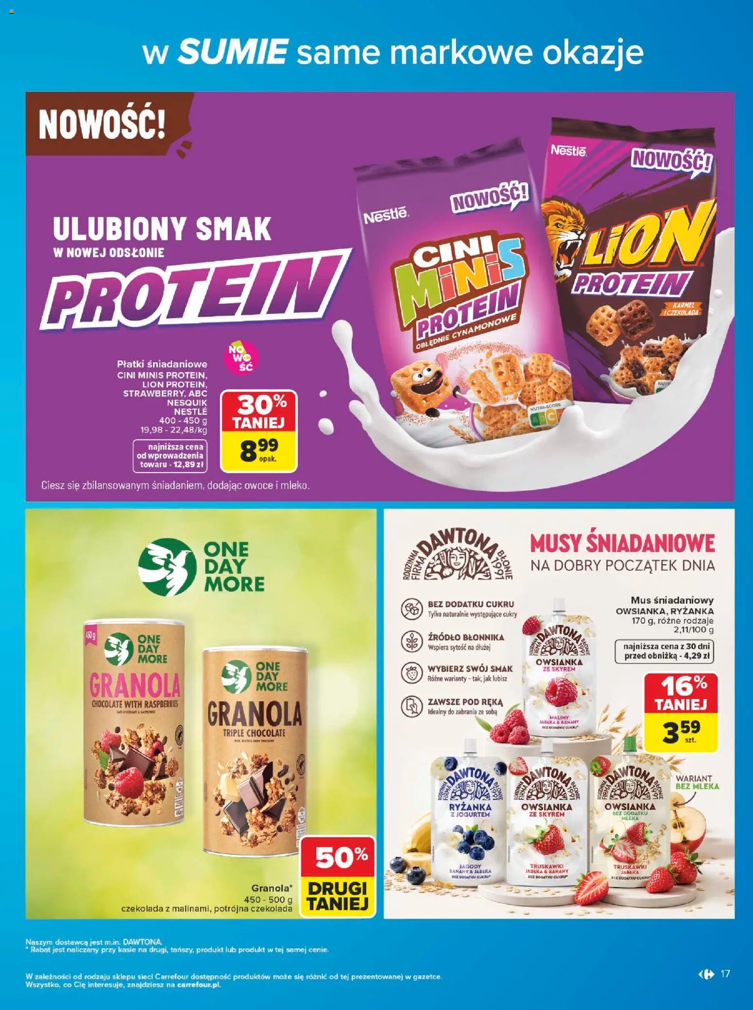 Carrefour gazetka - W sumie same markowe okazje od 08.06.2026 | Strona: 17 | Produkty: Granola, Jabłka, Płatki, Owoce