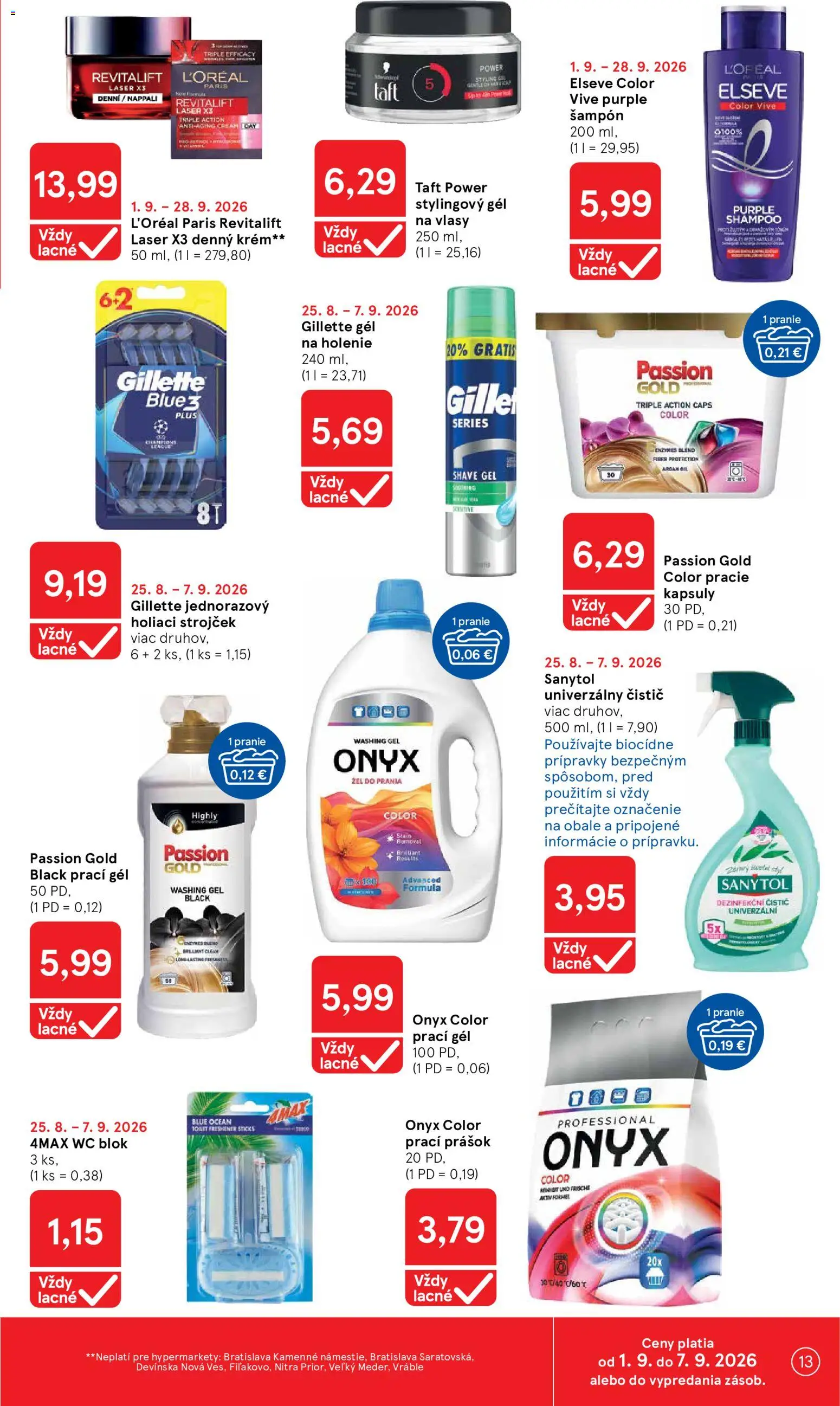 Nové Tesco akcie – leták je platný od 02.09.2026 | Strana: 13 | Produkty: Laser, Strojček, Holiaci strojček, Prací gél