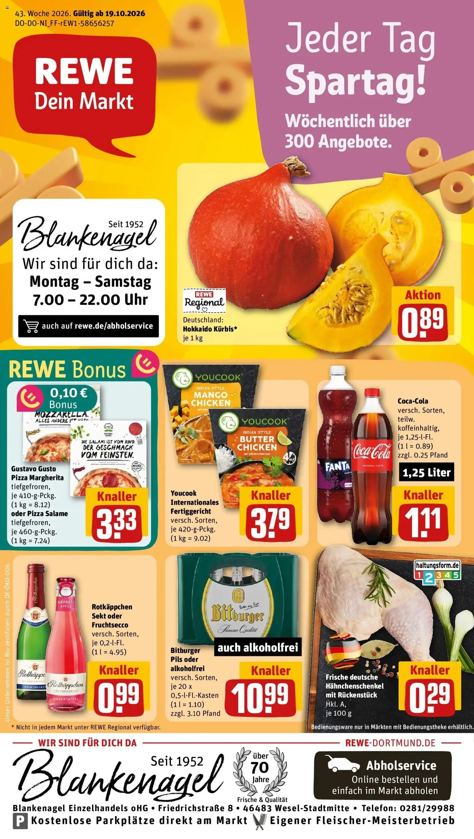 REWE Prospekt ab 19.10.2026 zum Blättern » Angebote | Seite: 1 | Produkte: Bitburger, Youcook, Cola, Salami
