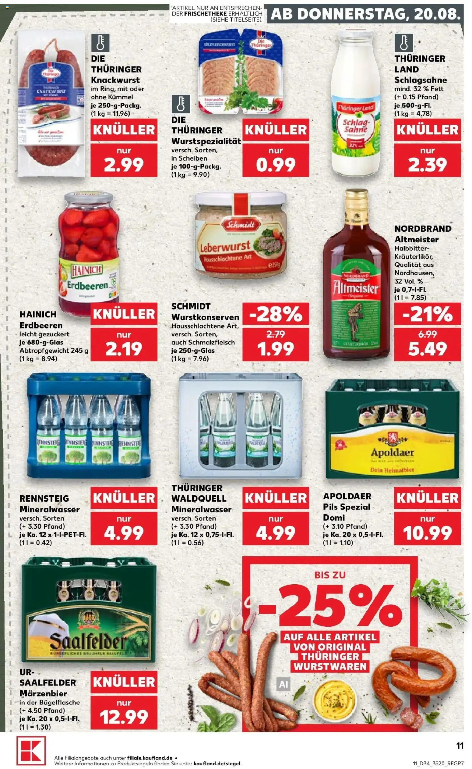 Prospekt Kaufland ab 20.08.2026 » Angebote Online zum Blättern | Seite: 11 | Produkte: Schlagsahne, Pils, Erdbeeren, Sahne