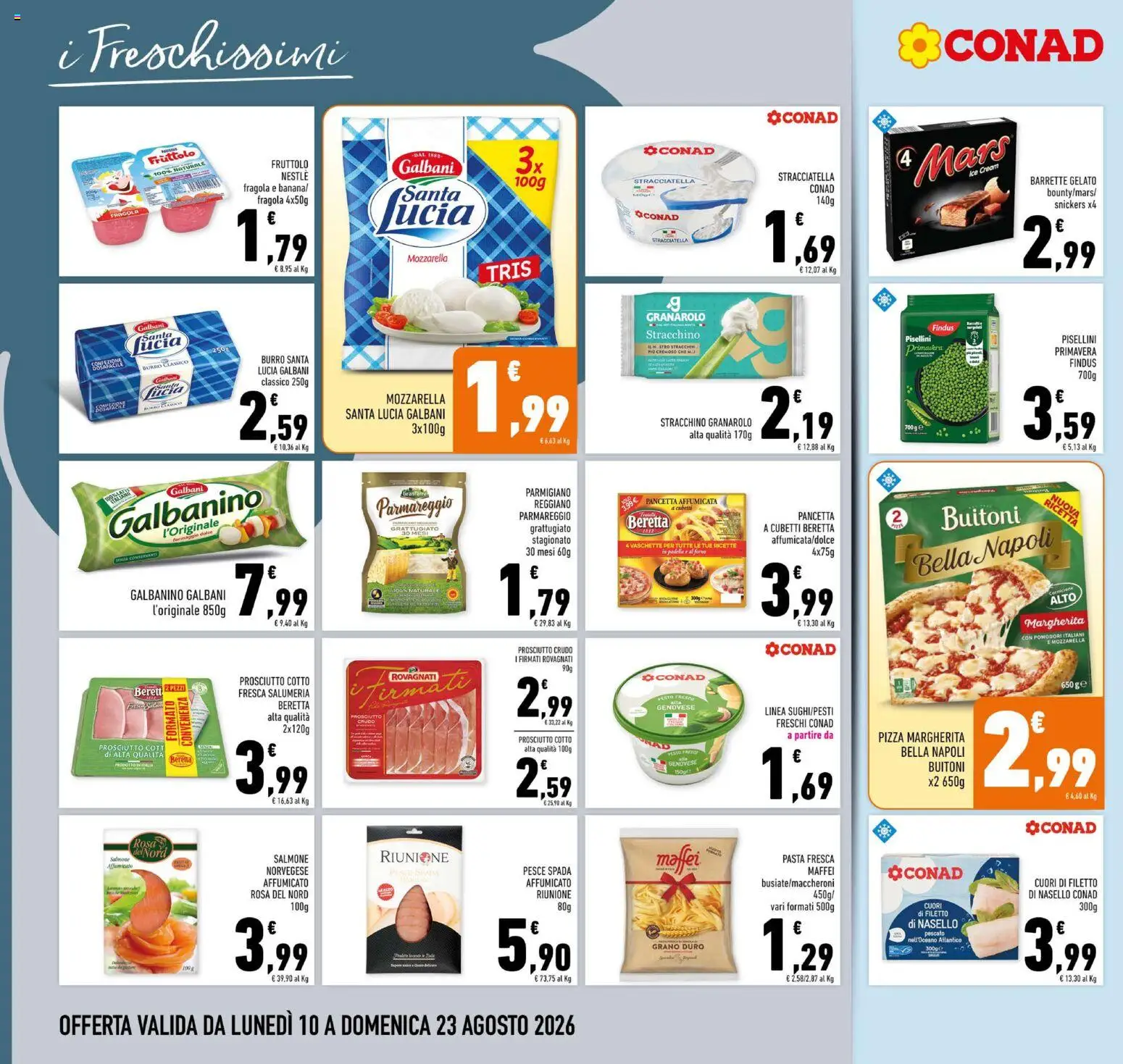 Volantino Conad del 10/08/2026 | Pagina: 6 | Prodotti: Prosciutto Cotto, Mozzarella, Prosciutto, Parmigiano