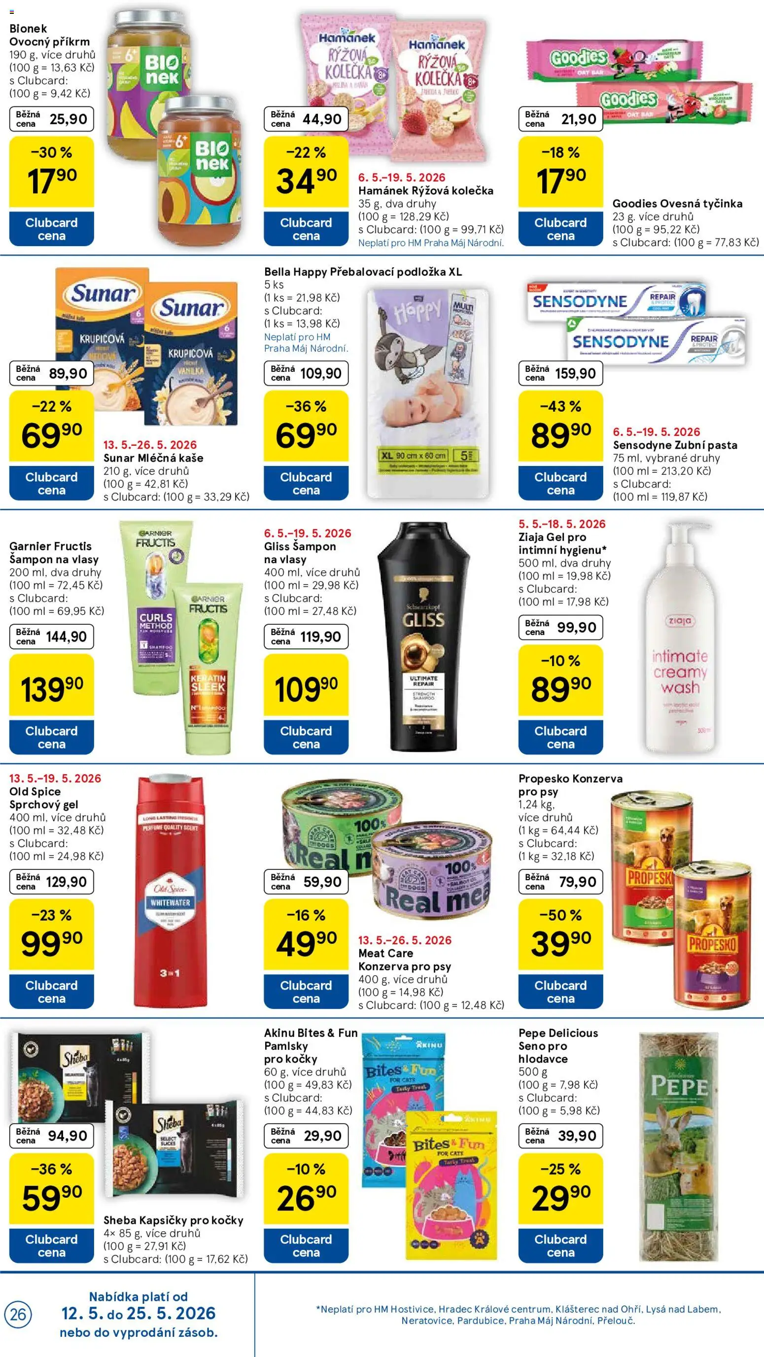 Tesco leták - Hypermarket od 13.05.2026 | Strana: 26 | Produkty: Sprchový gel, Zubní pasta, Mléčná kaše, Sunar