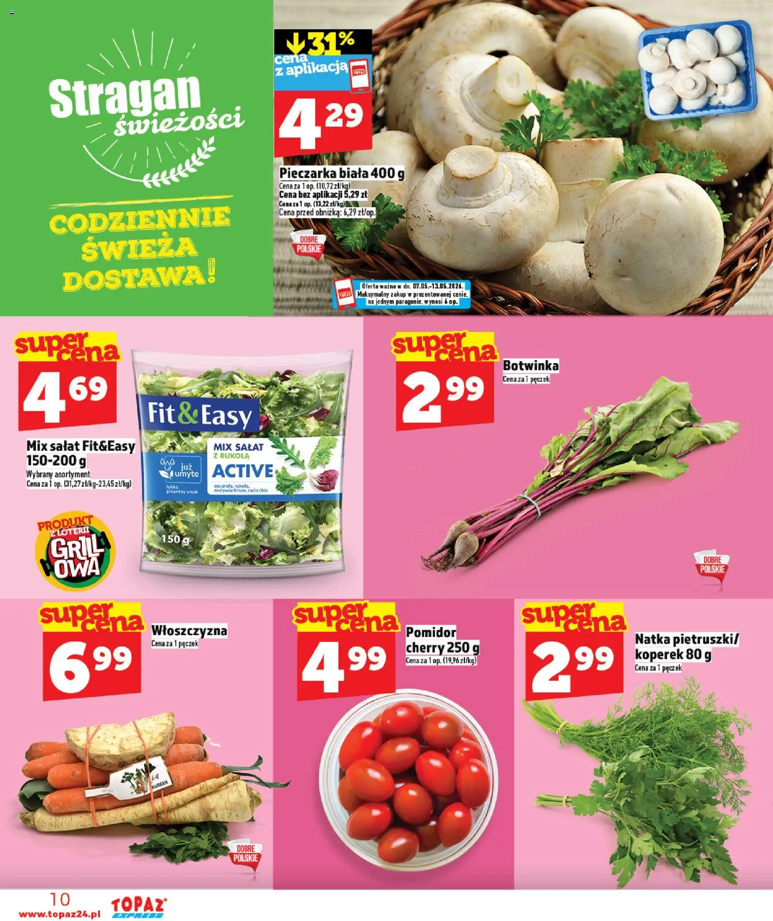 Topaz gazetka - Express od 07.05.2026 | Strona: 10 | Produkty: Koperek, Rukola, Botwinka, Mix sałat