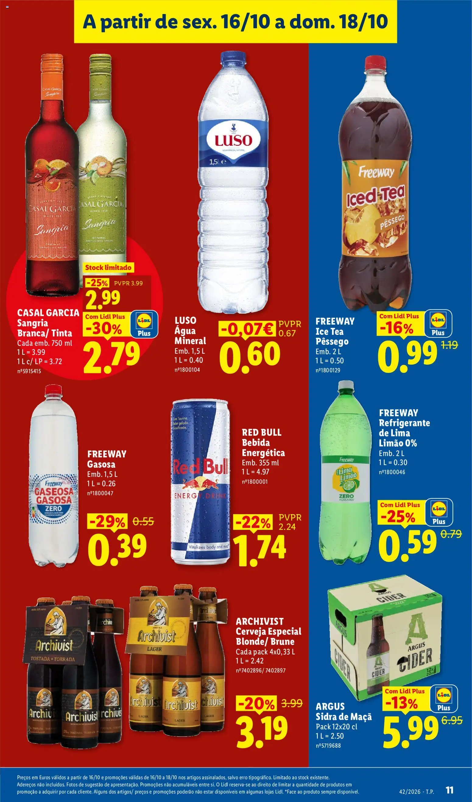 Lidl Promoções Fim de Semana │ válido de 16/10/2026 | Página: 11 | Produtos: Refrigerante, Red Bull, Sidra, Soda