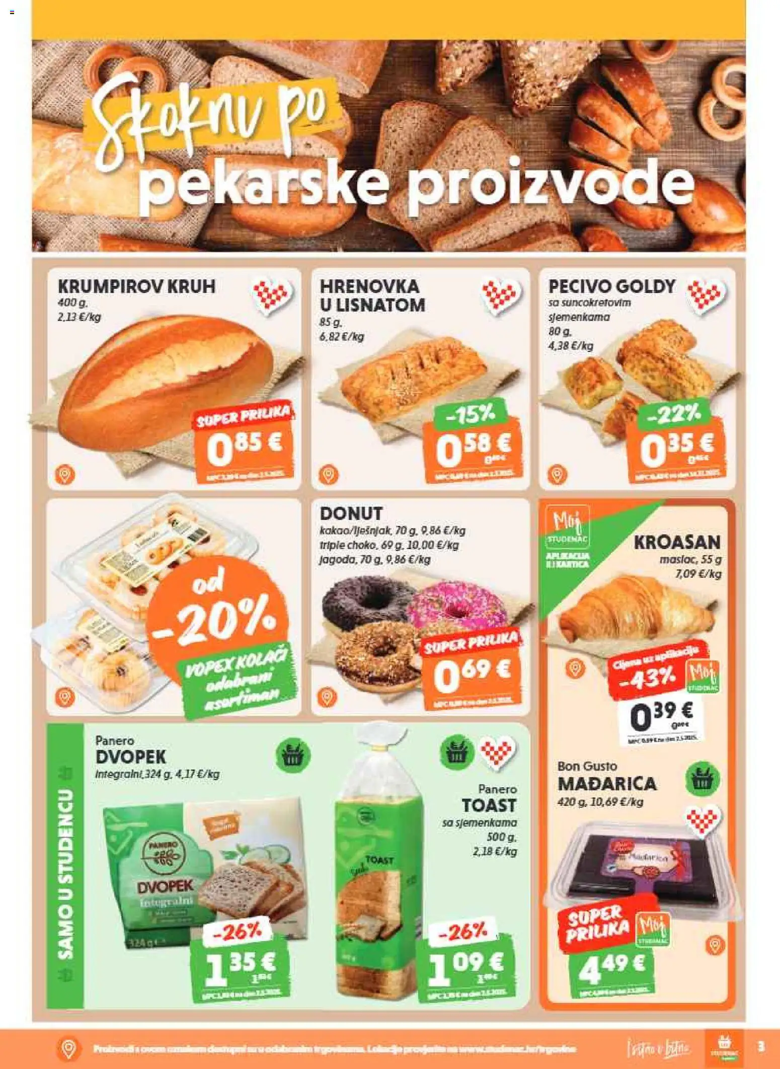 Studenac katalog | vrijedi od 29.07.2026 | Stranica: 3 | Proizvodi: Kruh, Toast, Kroasan, Pecivo