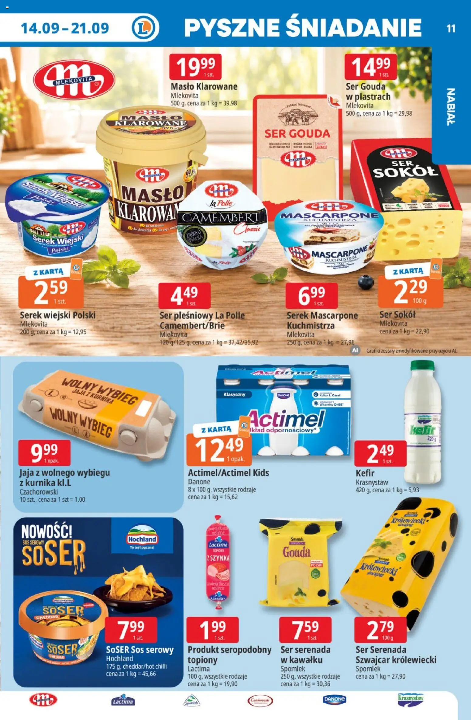 E.Leclerc gazetka od 14.09.2026 | Strona: 11 | Produkty: Sos serowy, Masło, Sos, Ser gouda