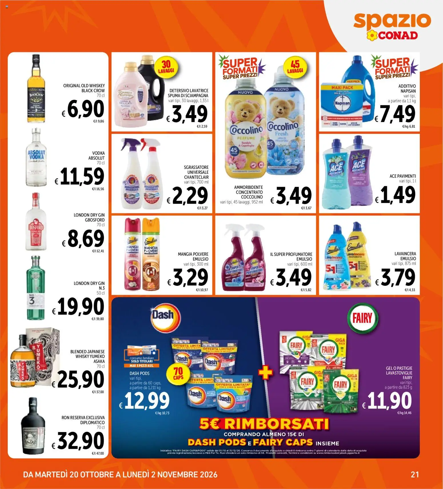 Volantino Spazio Conad del 20/10/2026 | Pagina: 21 | Prodotti: Ammorbidente, Gin, Vodka, Lavatrice