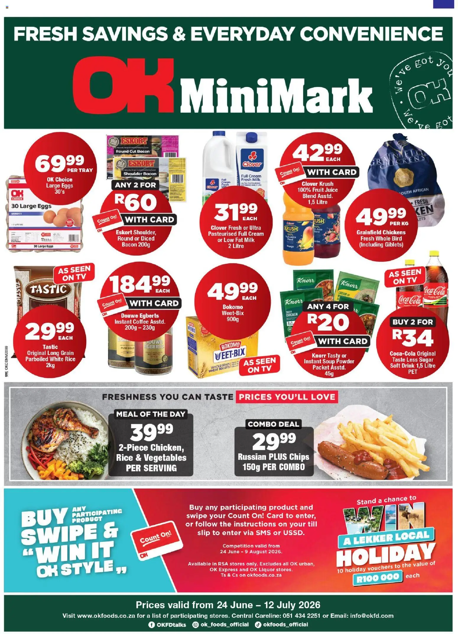 New OK Foods catalogue – valid from 24/06/2026 | Page: 1 | Products: Tray, Shelf, Chicken, Powder