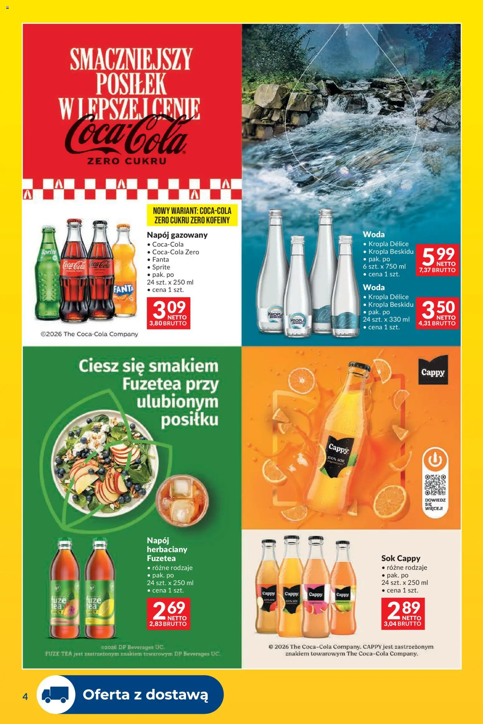Makro gazetka - Dostawy dla gastronomii od 01.08.2026 | Strona: 4 | Produkty: Sprite, Coca cola, Sok, Woda