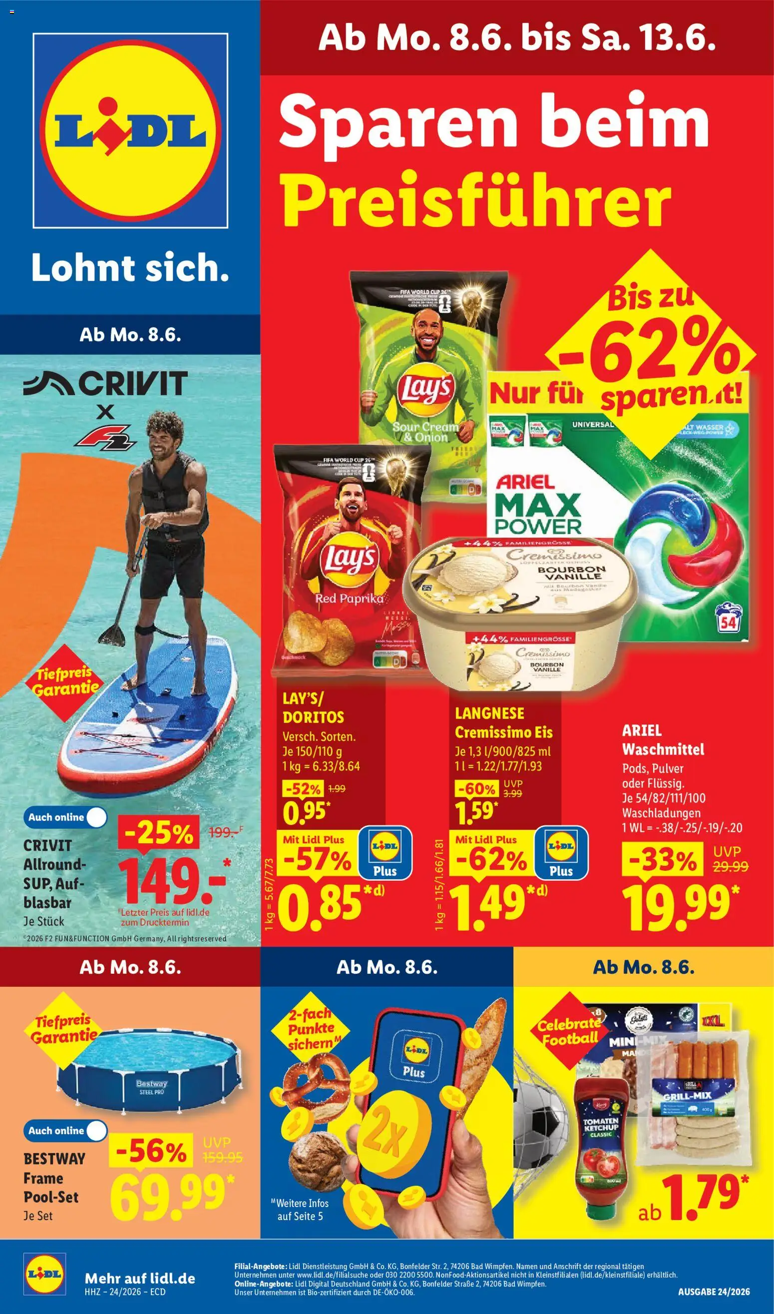 Lidl Prospekt – gültig ab 08.06.2026 | Seite: 1 | Produkte: Grill, Bad, Football, Bourbon