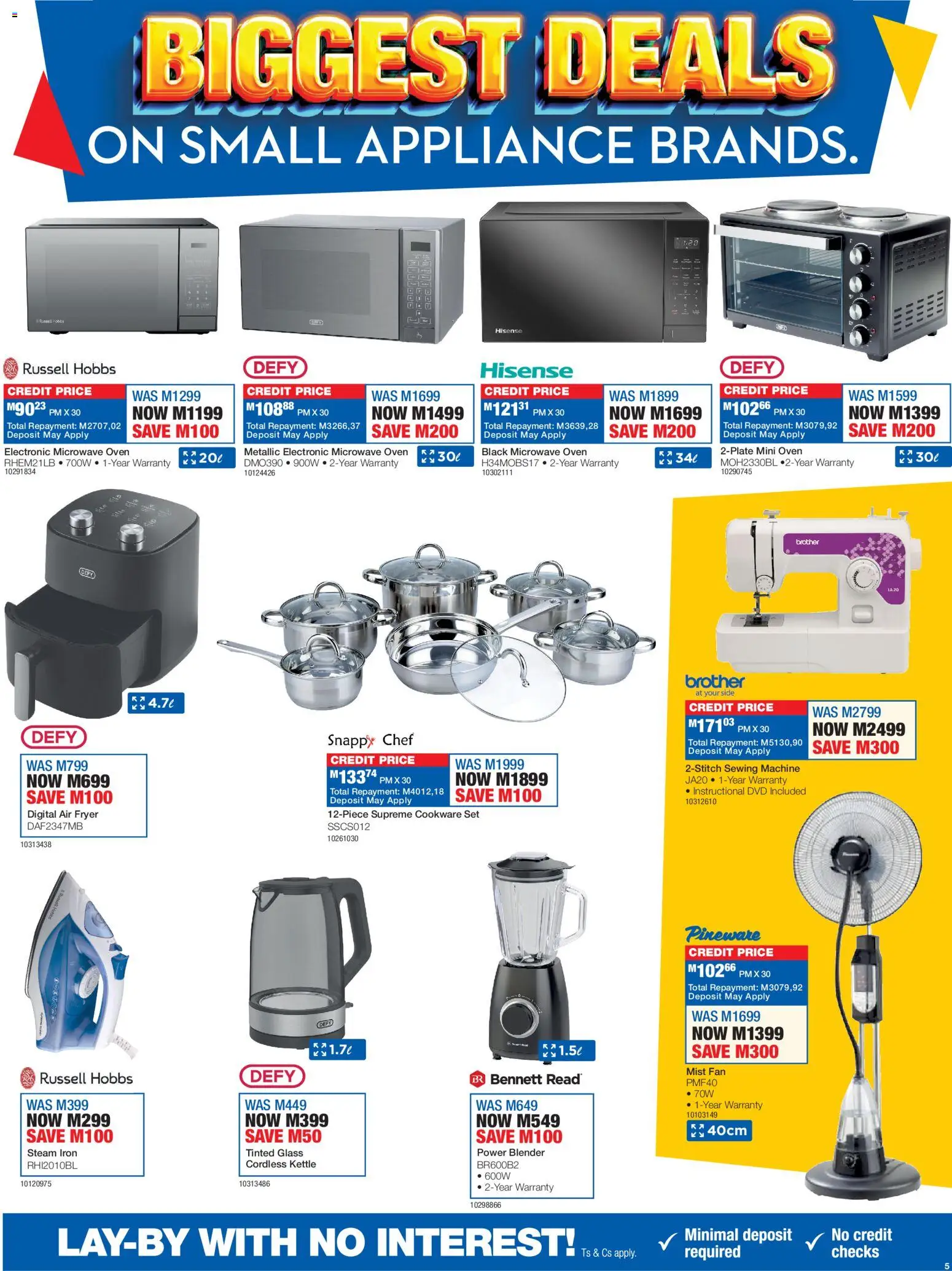 New OK Furniture catalogue – valid from 16.03.2026 | Page: 5 | Products: Microwave oven, Kettle, Fan, Sewing machine