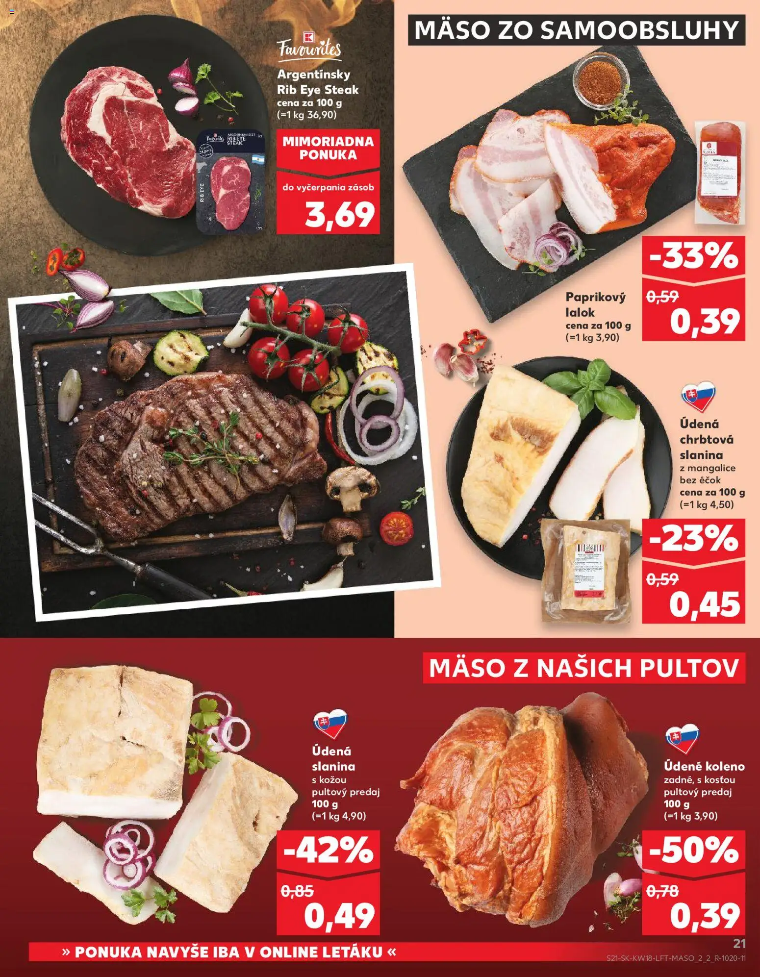 Nové Kaufland akcie – leták je platný od 30.04.2026 | Strana: 21 | Produkty: Slanina, Steak, Údené koleno