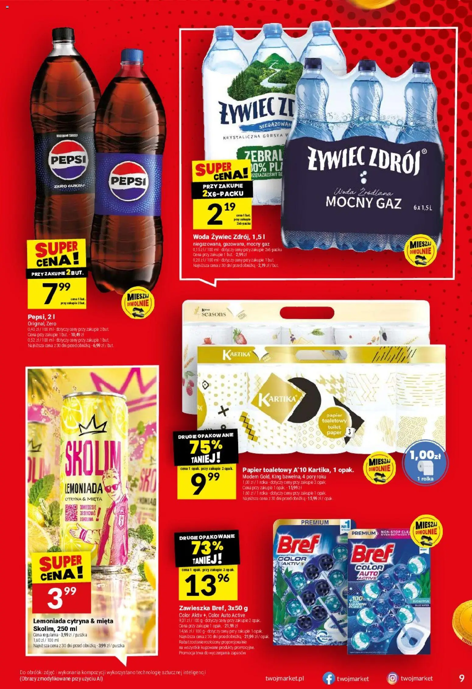Twój Market gazetka od 07.10.2026 | Strona: 9 | Produkty: Woda żywiec, Papier toaletowy, Pepsi, Woda