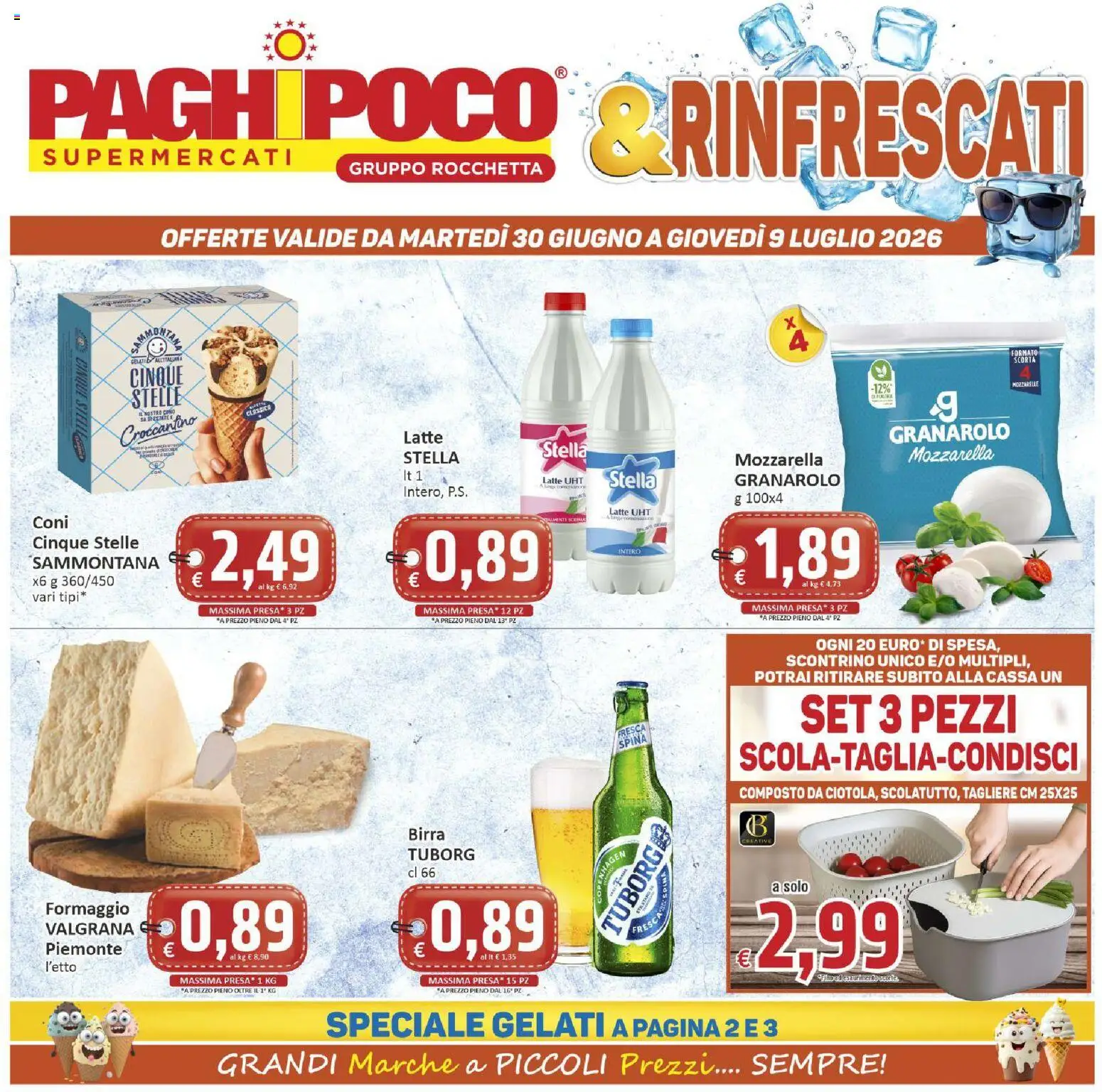 Volantino Paghi Poco del 30/06/2026 | Pagina: 1 | Prodotti: Mozzarella, Formaggio, Tagliere, Presa