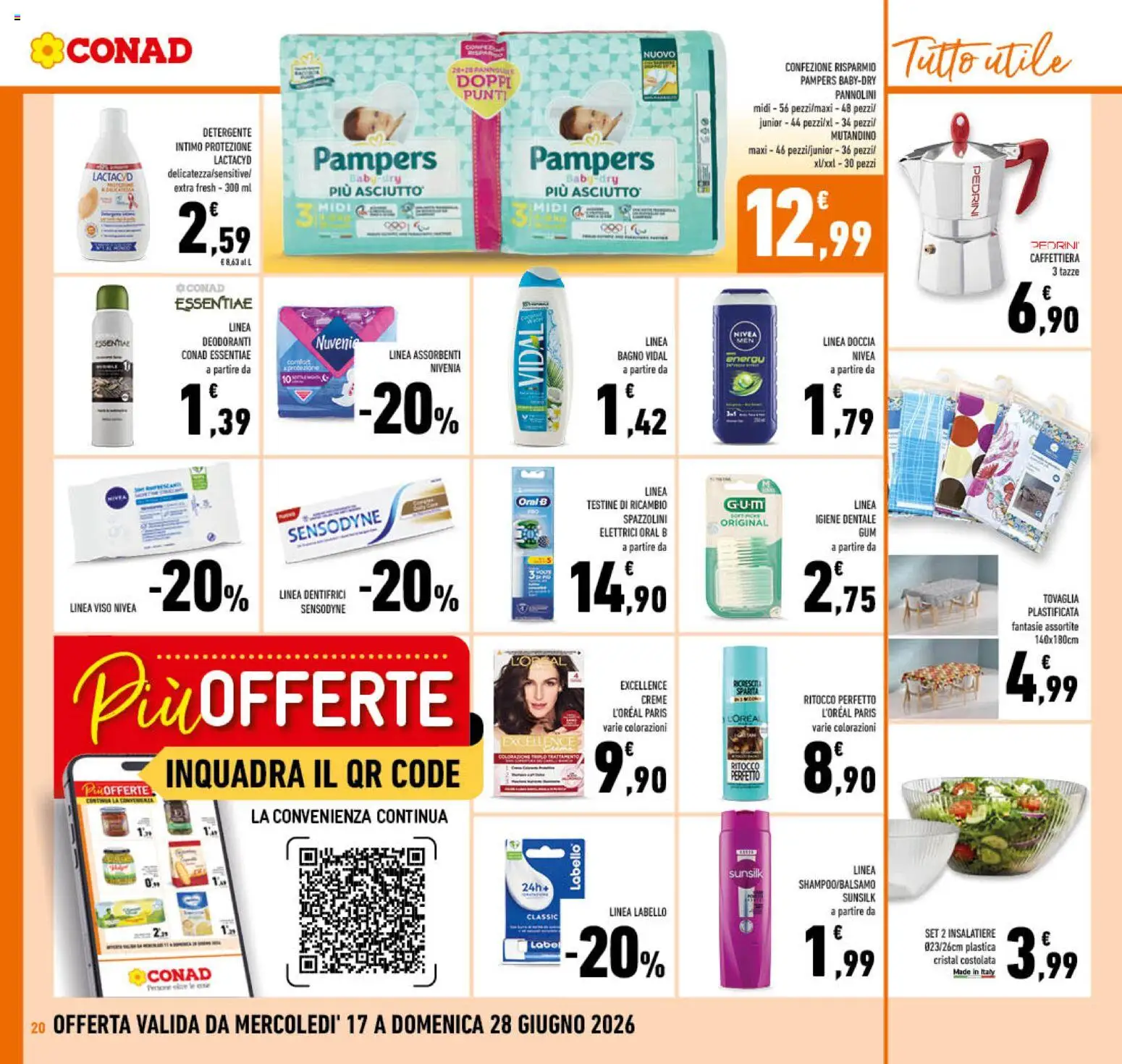 Volantino Conad del 17.06.2026 | Pagina: 20 | Prodotti: Caffettiera, Detergente intimo, Intimo, Pampers