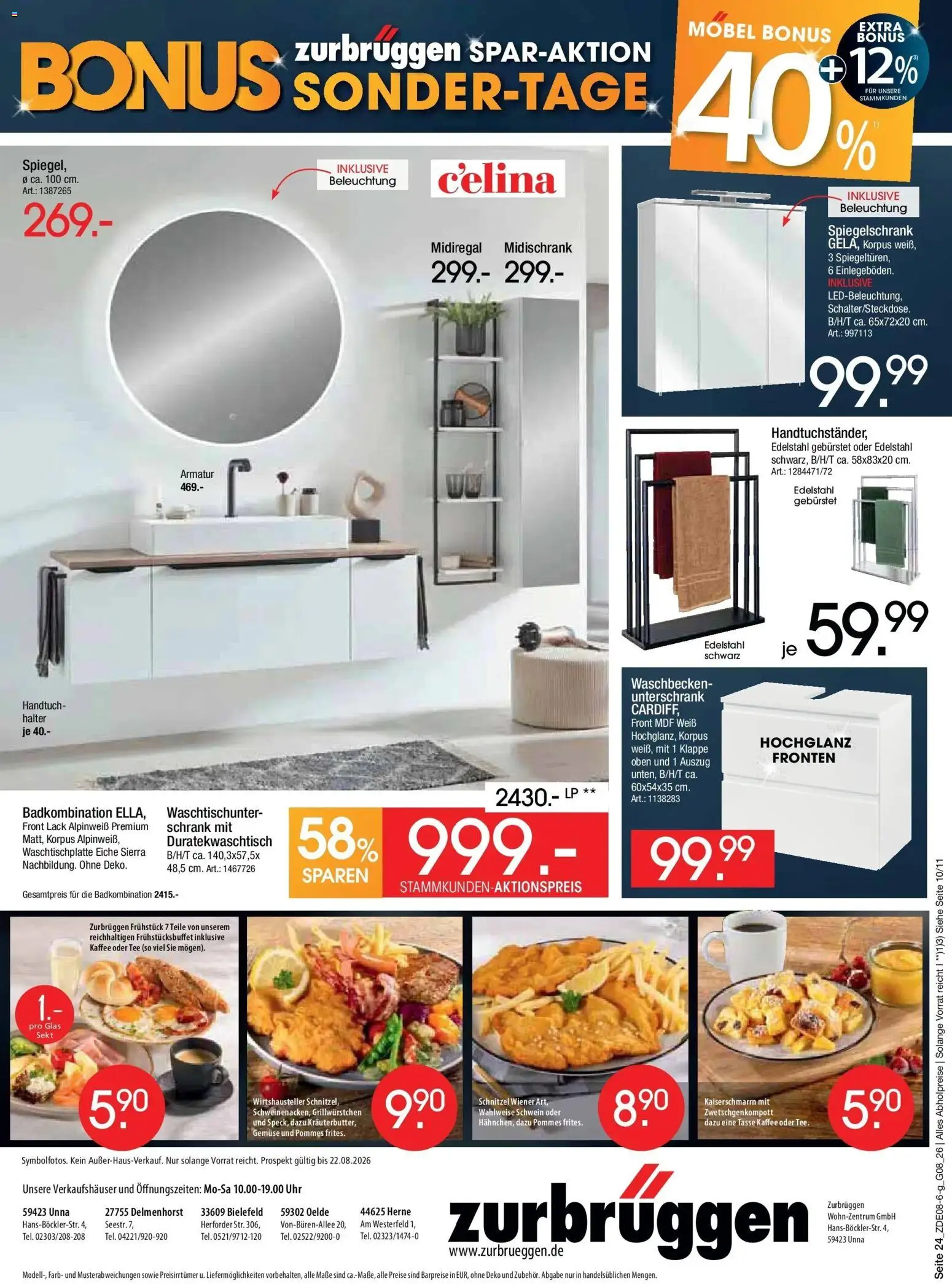 Zurbrüggen - Zurbrüggen: Bonus Sonder-Tage – gültig ab 31.07.2026 | Seite: 58 | Produkte: Sekt, Schnitzel, Unterschrank, Midischrank