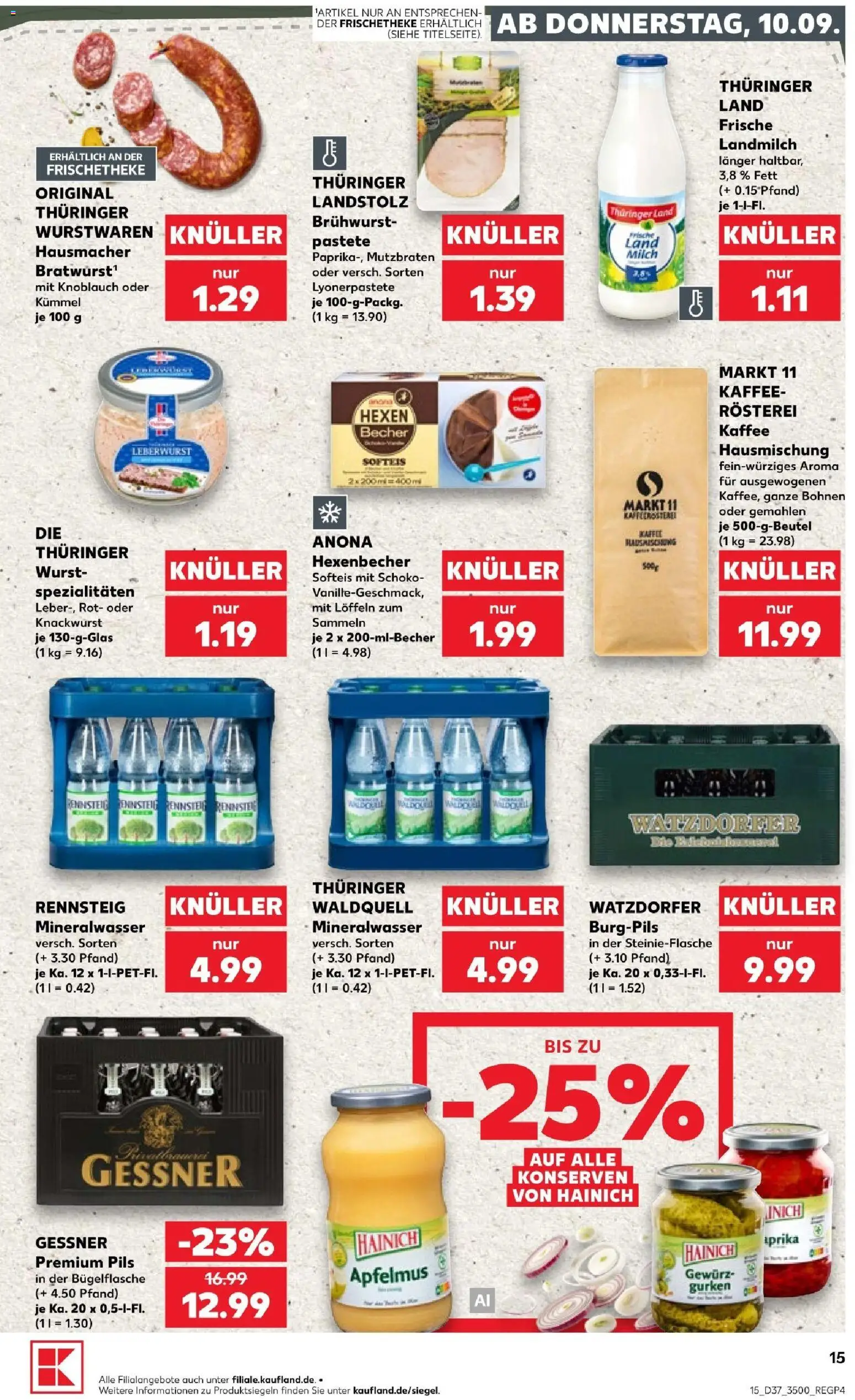 Kaufland Prospekt Jena – gültig ab 10.09.2026 | Seite: 15 | Produkte: Kaffee, Spezialitäten, Pils, Gurken