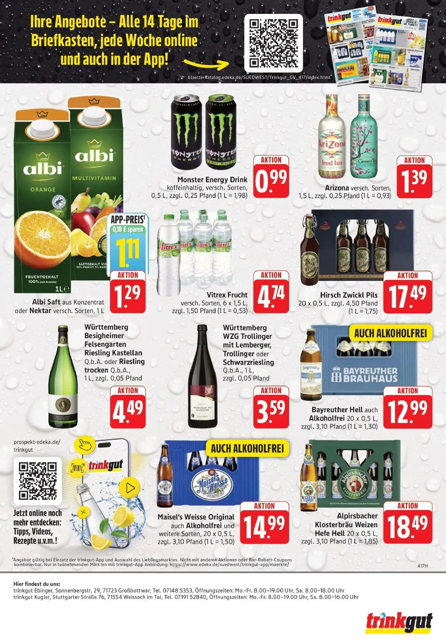 Trinkgut Prospekt Großbottwar (ab 28.09.2026) » Angebote online | Seite: 6 | Produkte: Bayreuther hell, Pils, Äpfel, Uhr