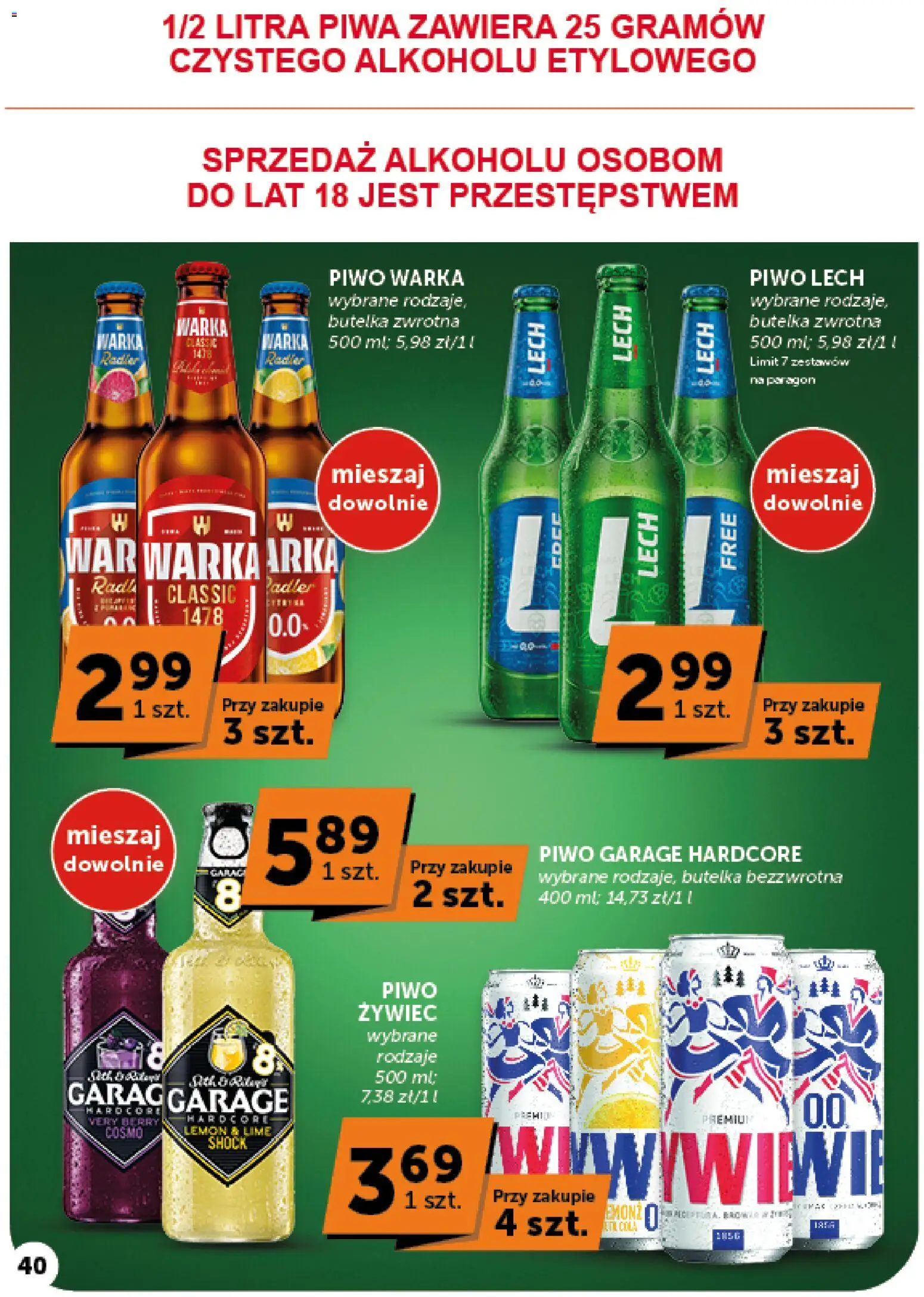 ABC gazetka od 08.10.2026 | Strona: 40 | Produkty: Piwo Garage, Lech, Warka, Piwo